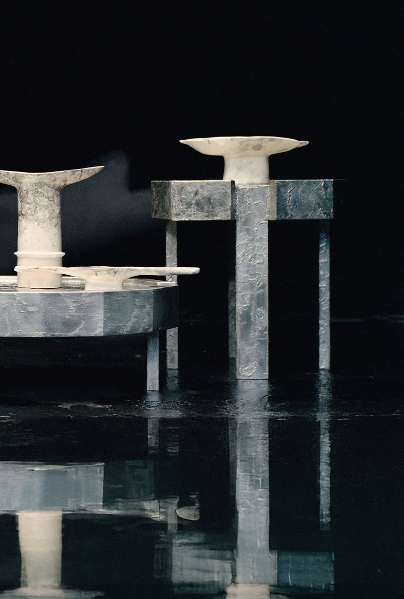 Splav Tin Table (smaller) — close-up of textured tin surface with reflections