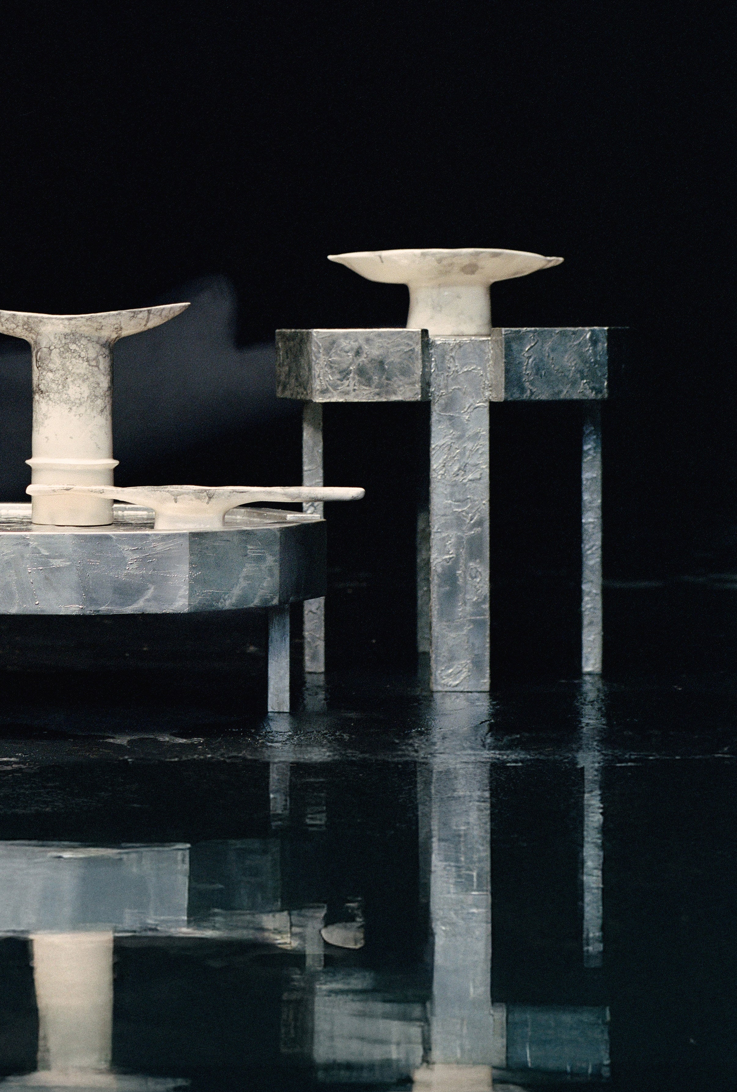 Splav Tin Table (smaller) — close-up of textured tin surface with reflections