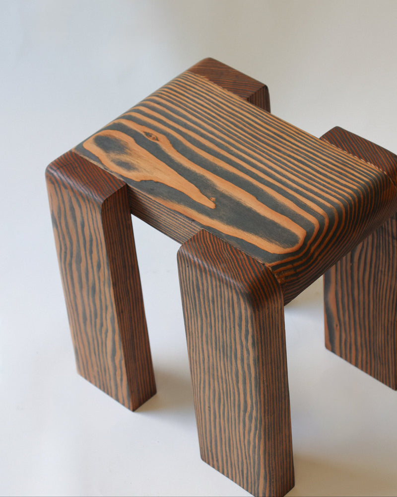 Douglas fir stool showing distinctive wood grain pattern detail