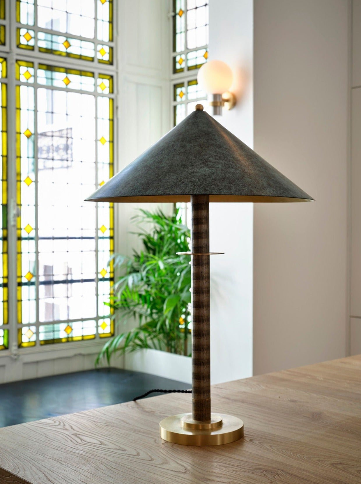 Louisa II Table Lamp — side view highlighting textured metal shade