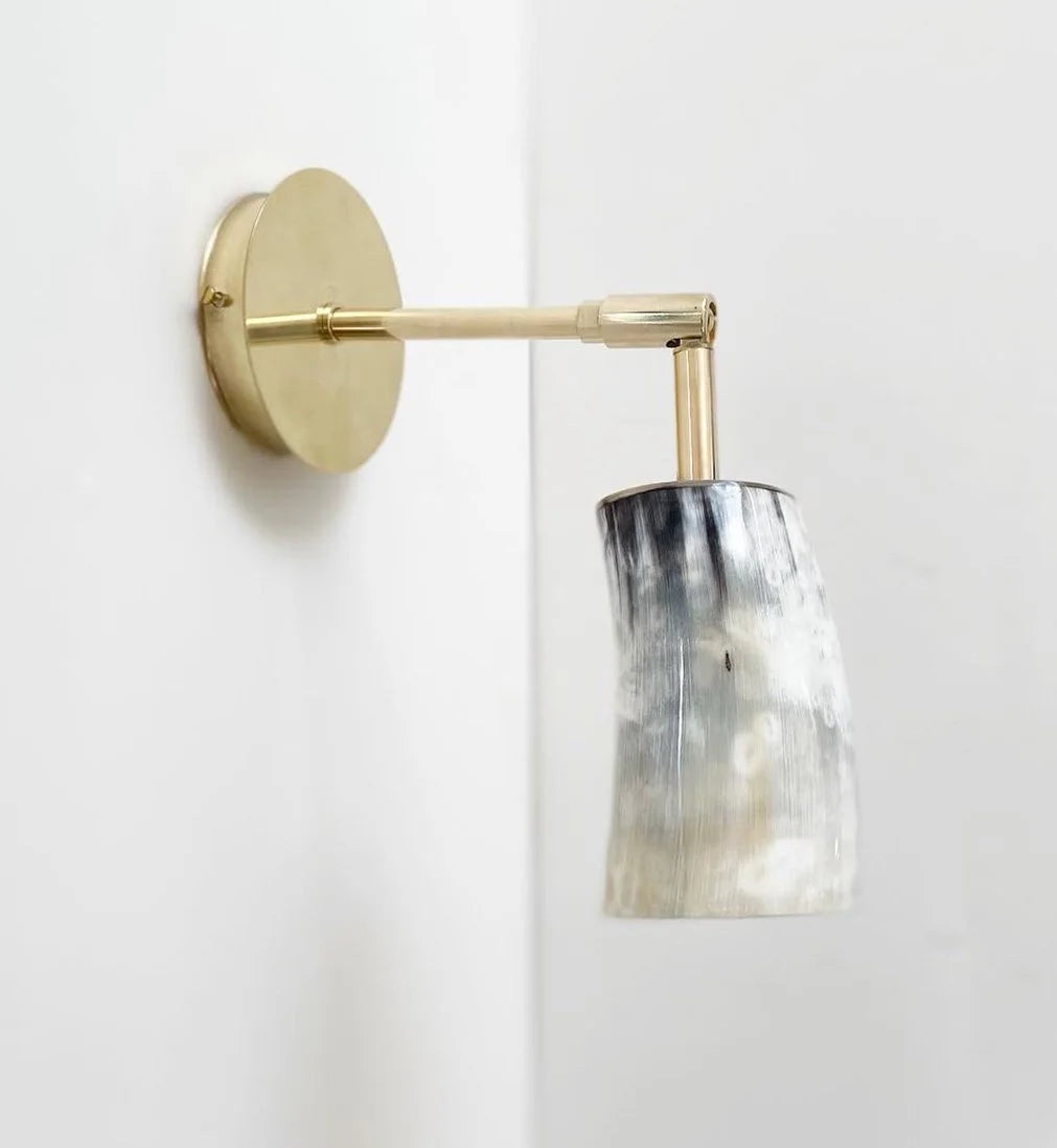 Horn Wall Light — top view of horn shade and brass arm