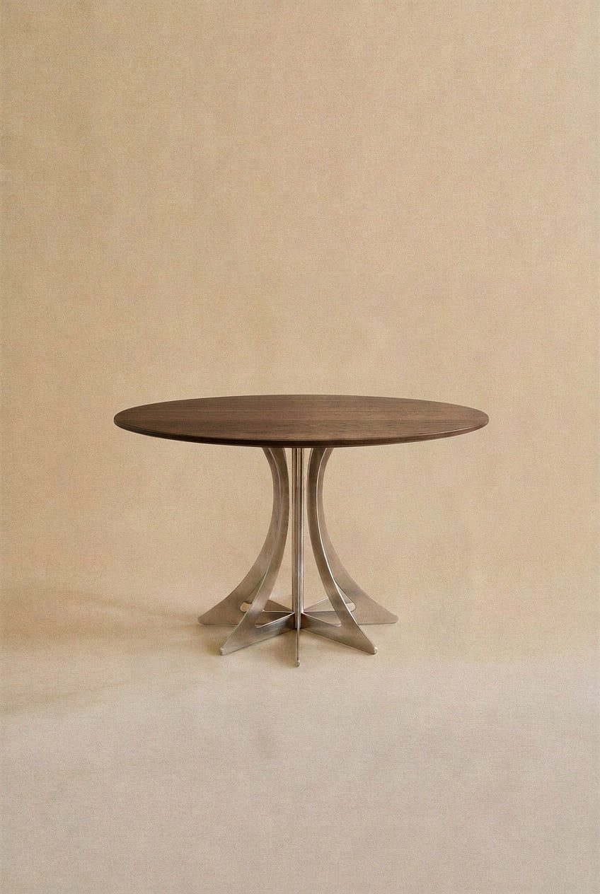 Fibonacci dinning Table - Stainless Steel and Solid Wood — side angle