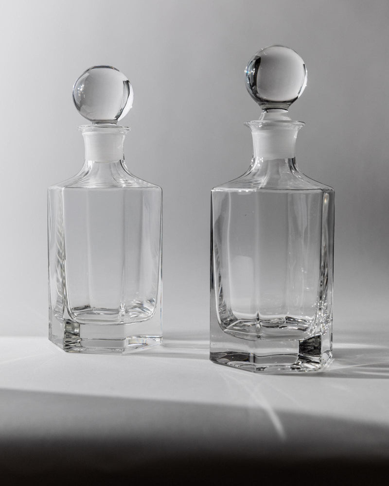 1970s Glass Decanter Set of 2 by Bottega Jacobs | The Oblist — clear glass, vintage design