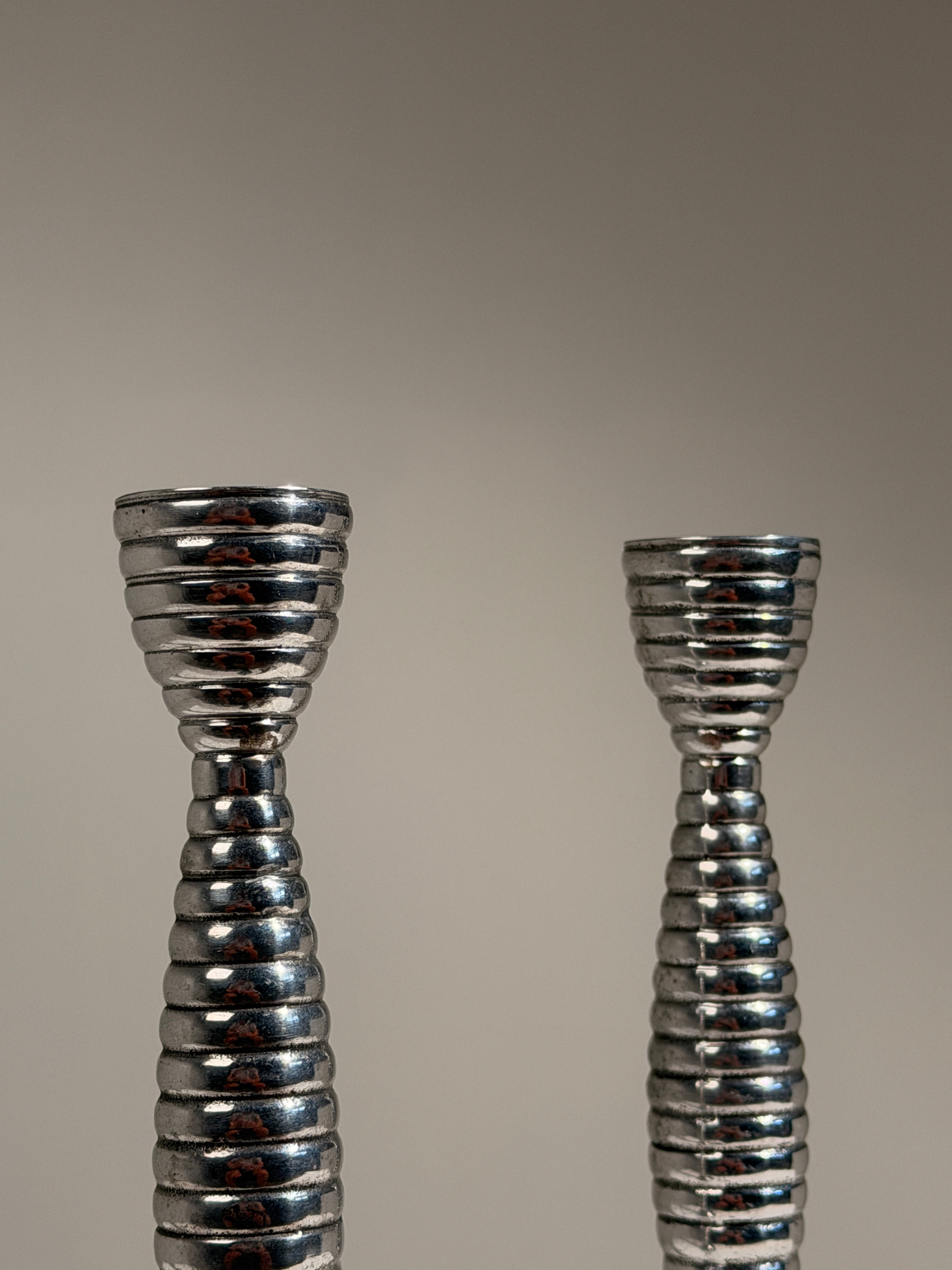 Pair of modernist candlesticks, France, circa 1970 — detail view