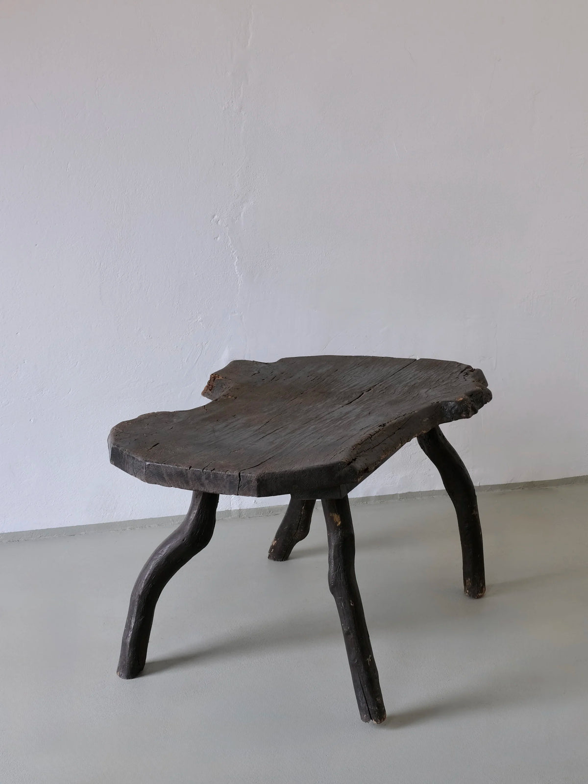 Wabi-Sabi Rustic Dark Wood Side Table | Belgium | Vintage — detail view