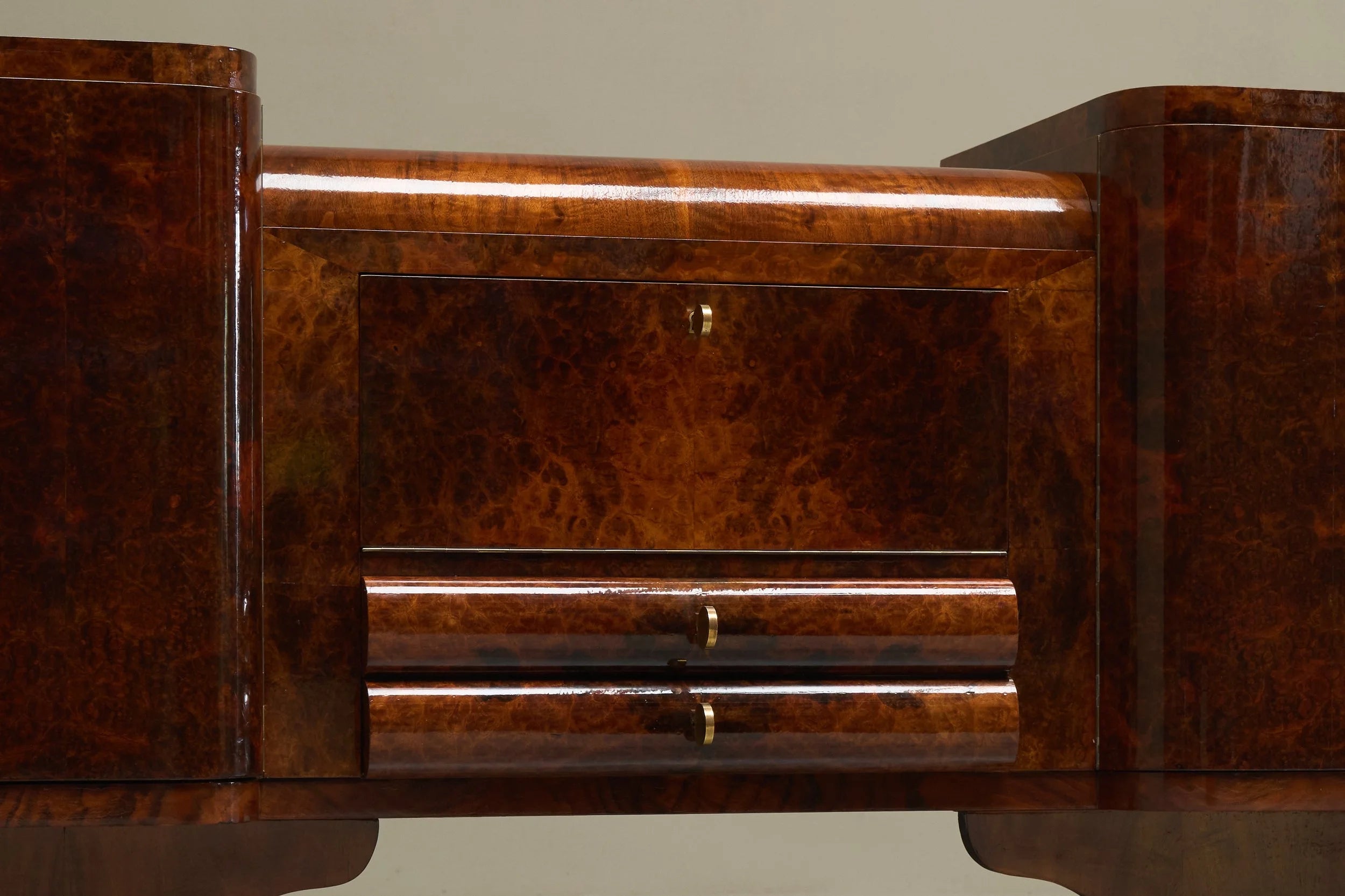 Exceptional De Coene Frères Art Deco Sideboard in Walnut and Burl Walnut Veneer Belgium 1930s — lifestyle setting