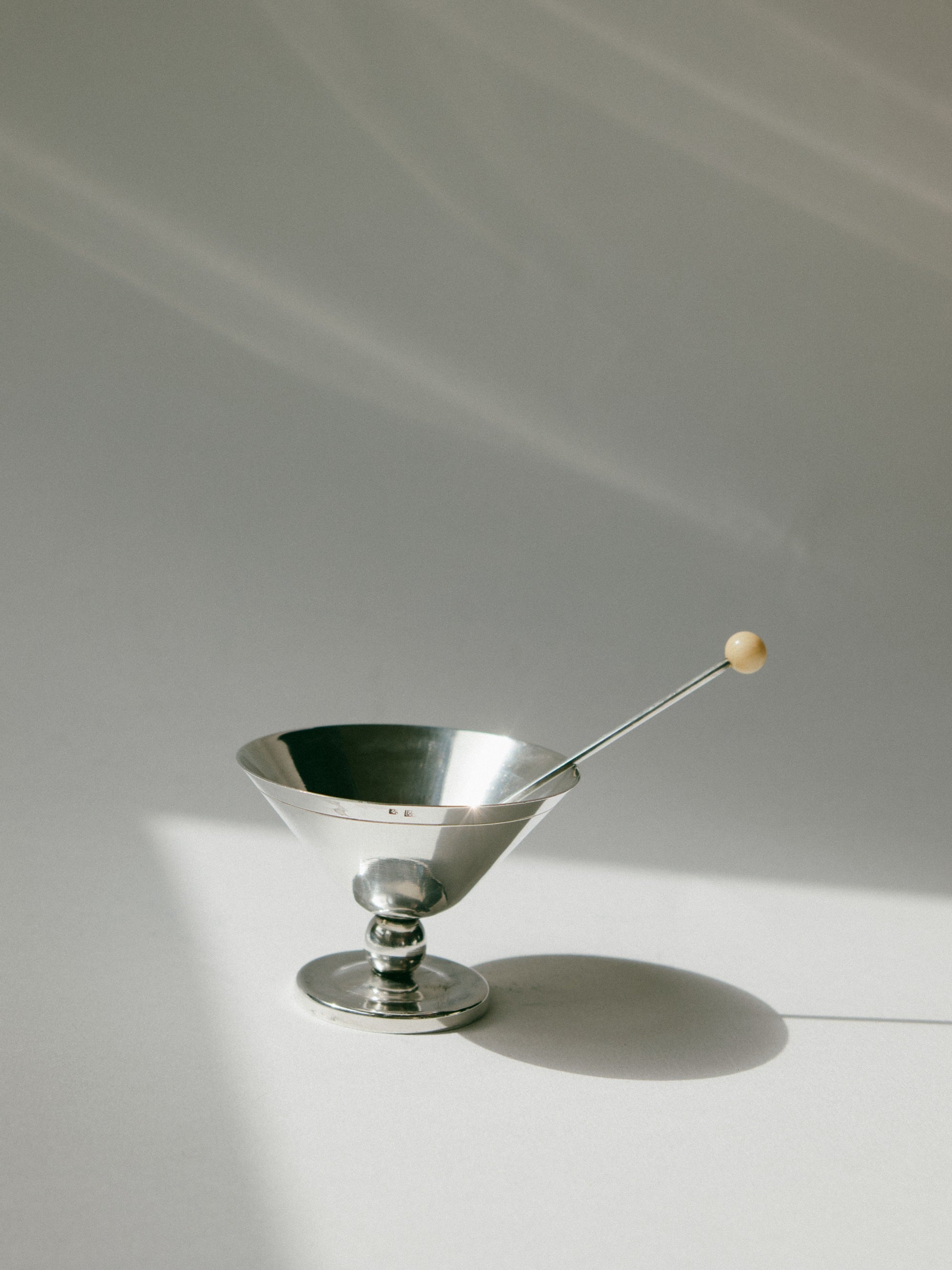 Set of 6 Art Deco Silver-Plated Ice Coupes with Beaded Spoons, France, c. 1930s — lifestyle setting