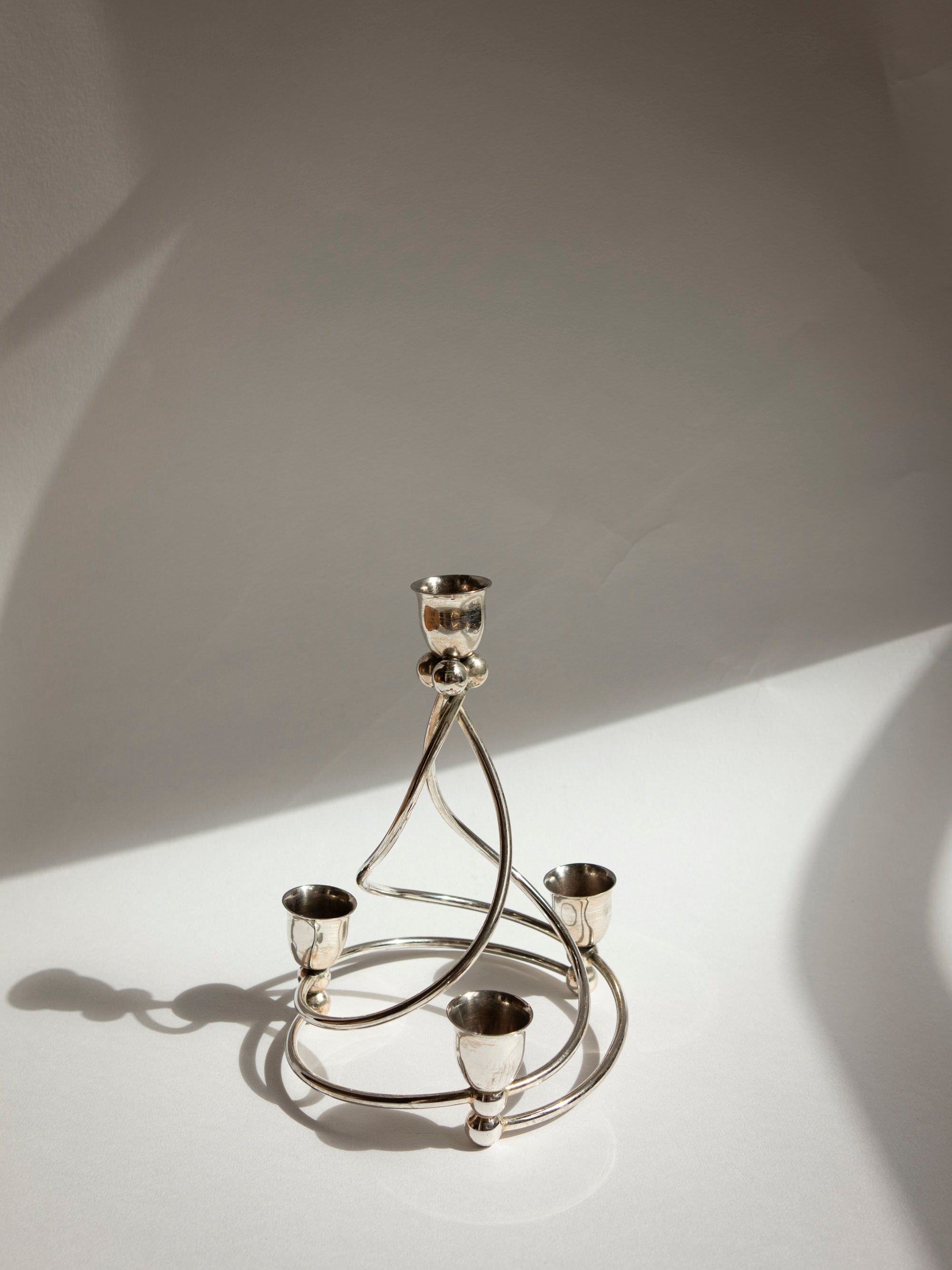French Silver-Plated Art Deco Style Spiral Candelabra — detail view