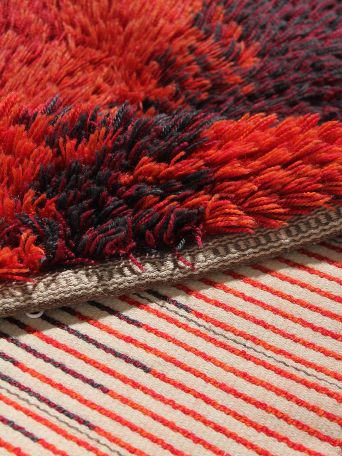 Swedish Abstract Knotted Pile Wall Wool Rug, 78x130cm — close-up of textured wool pile in warm colors