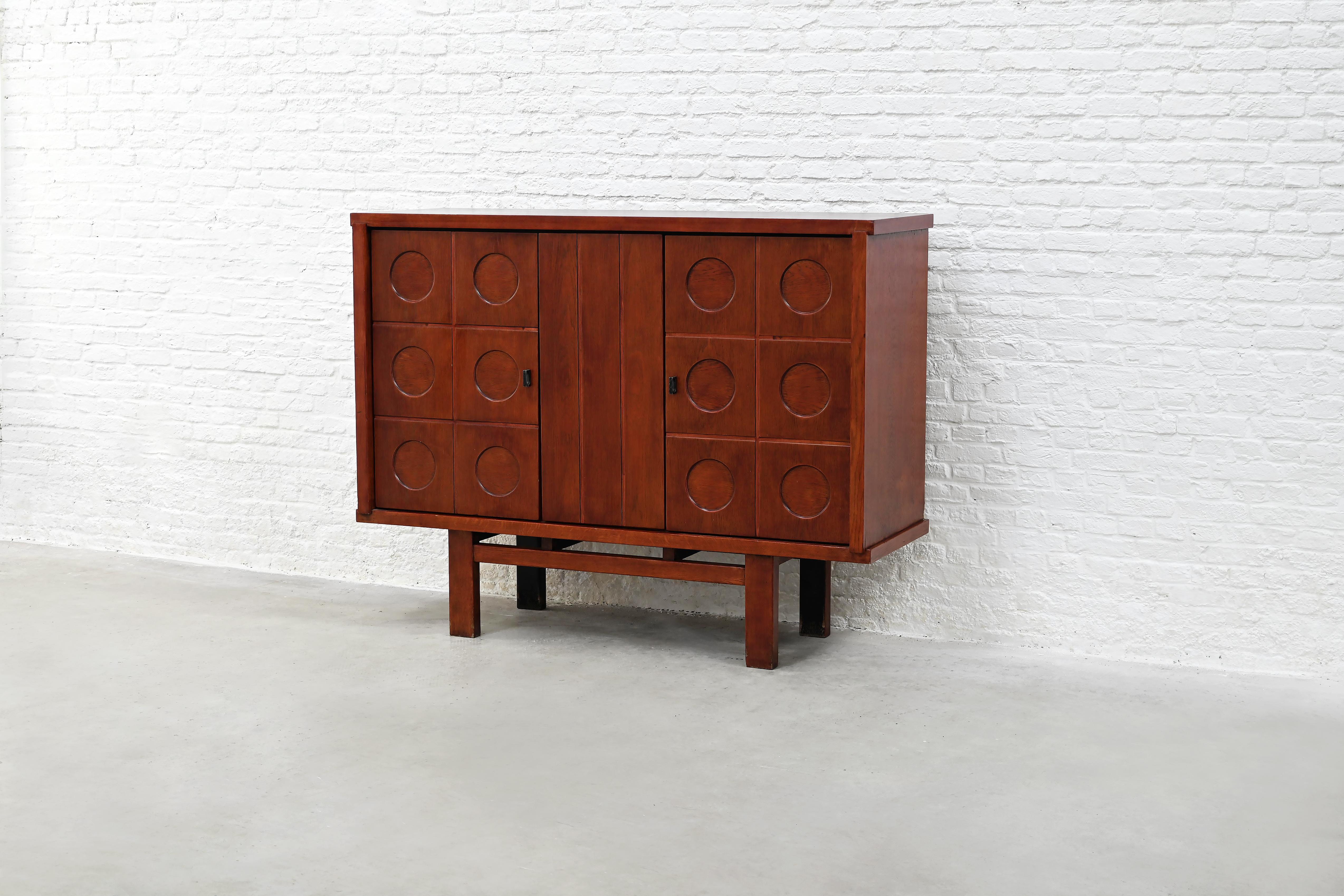 Brutalist Oak Bar Cabinet — side angle