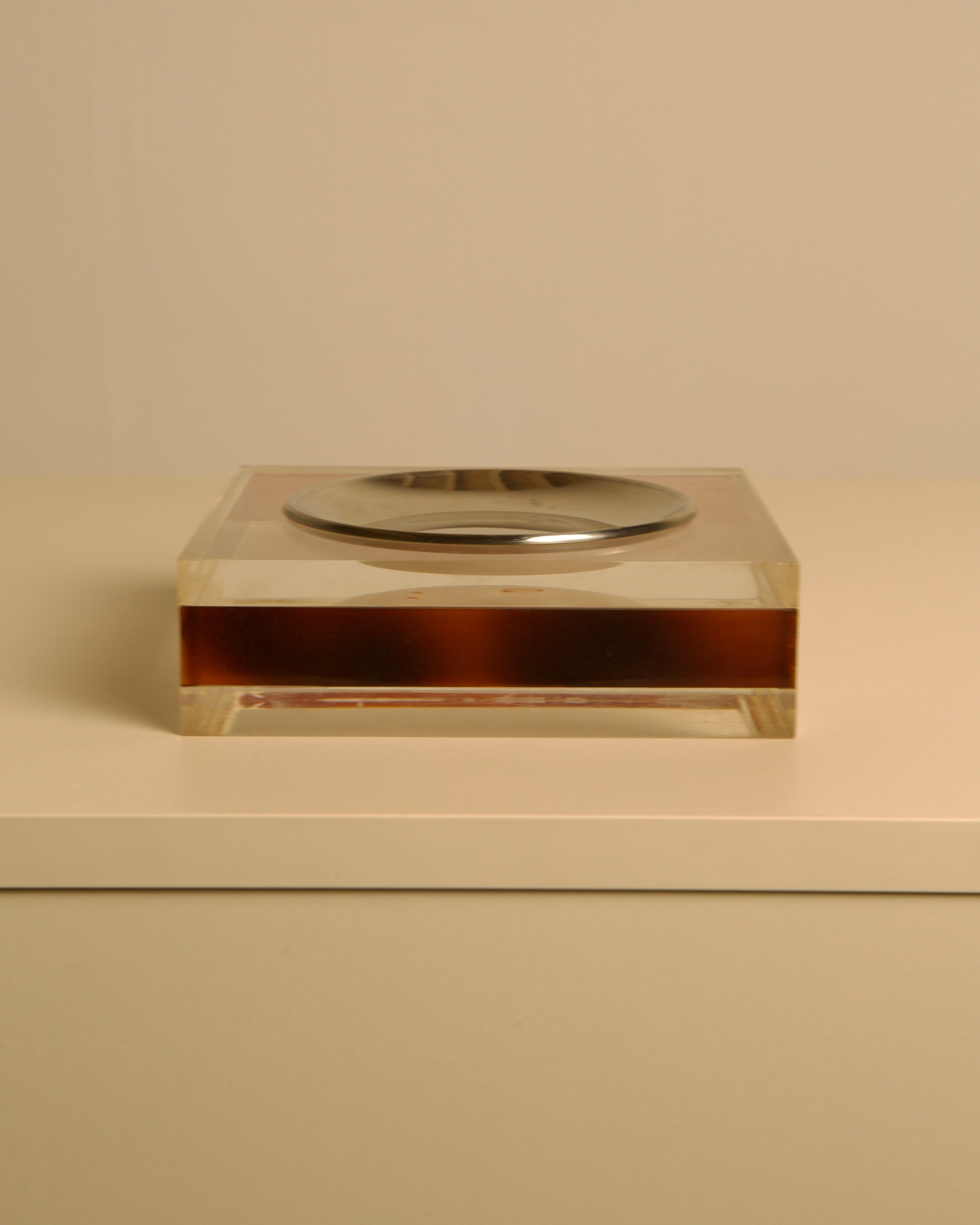 Square Italian Trinket Tray in Smoked Plexiglass, 70s