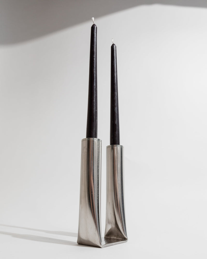 Vintage chrome candle holder by Arie Ofir with black tapered candles