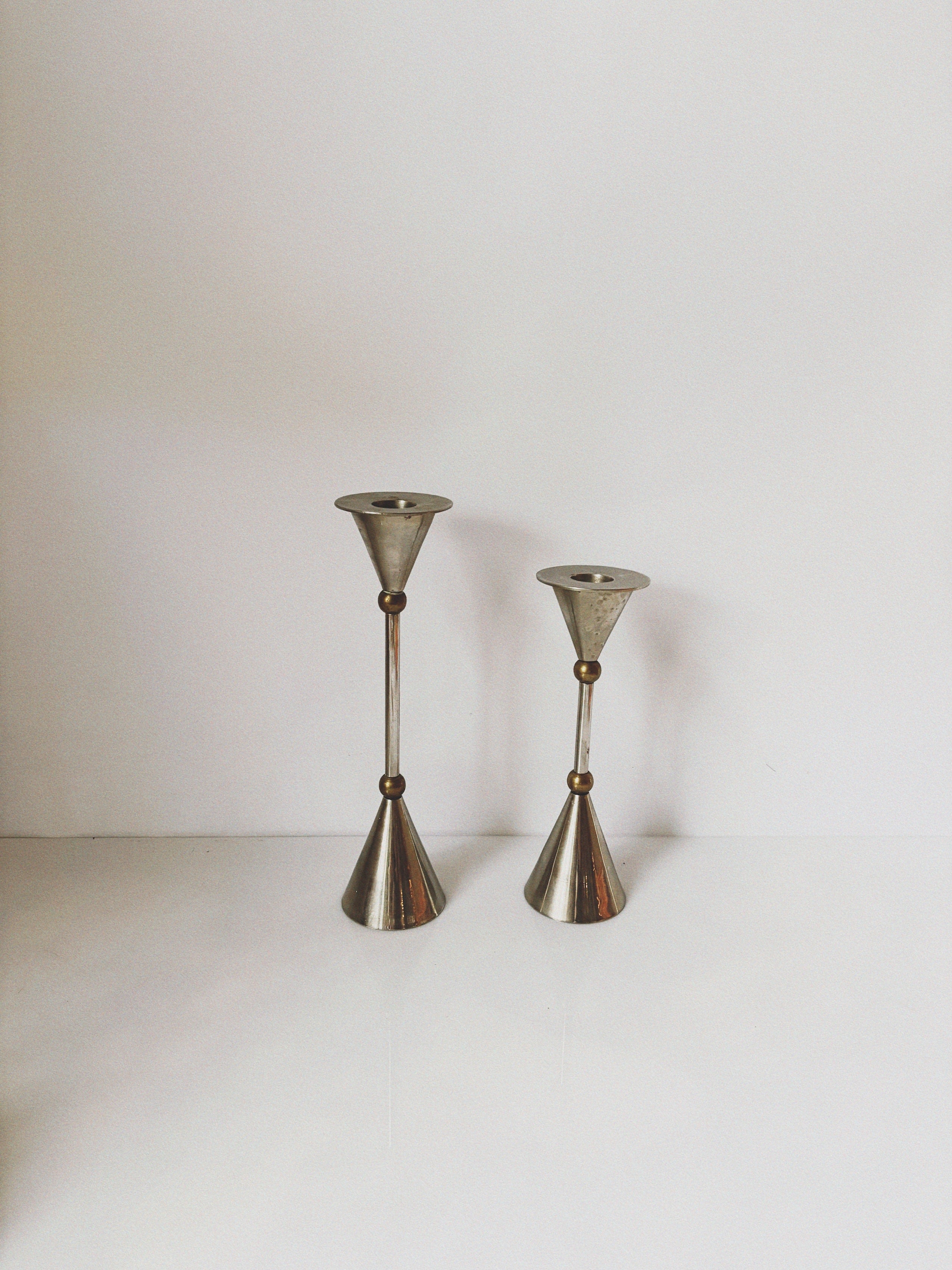 Postmodern Metal and Brass Candleholders