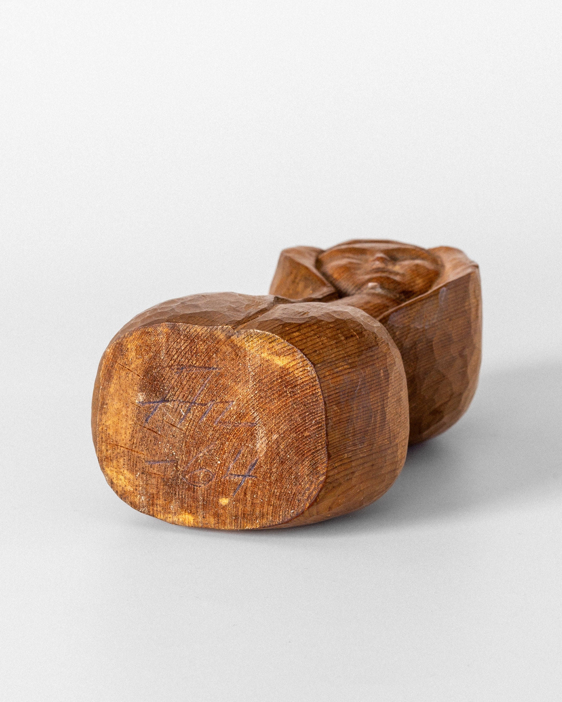 Hand-Carved Wooden Sculpture, 1960s — top view of textured wood grain