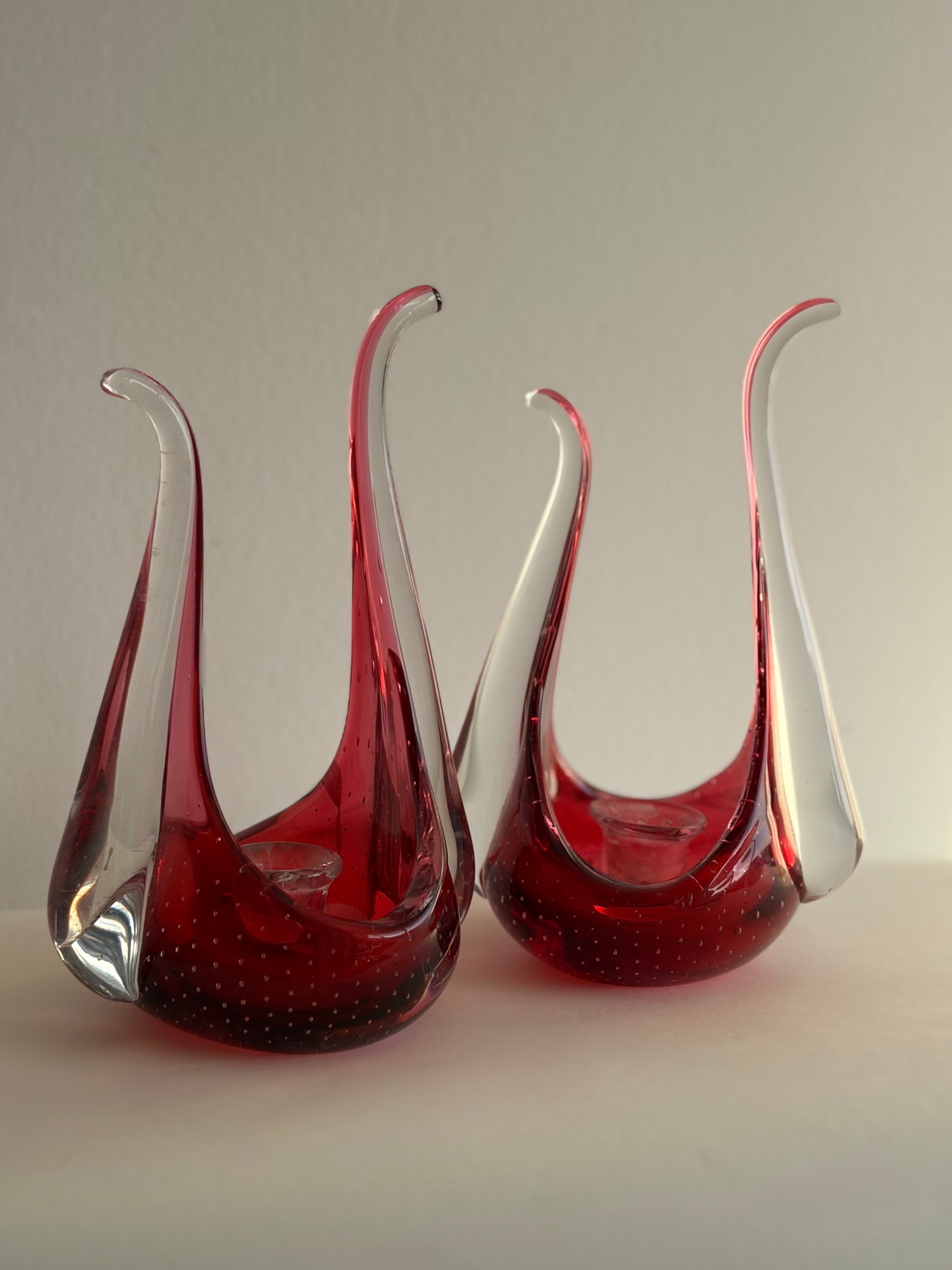 Bullicante Murano Glass Candleholders, attributed to Archimede Seguso, 1970s, Italy — lifestyle setting
