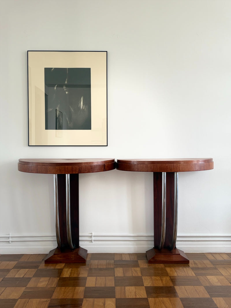 French Art Deco Rosewood Demilune Console Tables, Pair, c. 1930s by OBJECT AGENCY | The Oblist