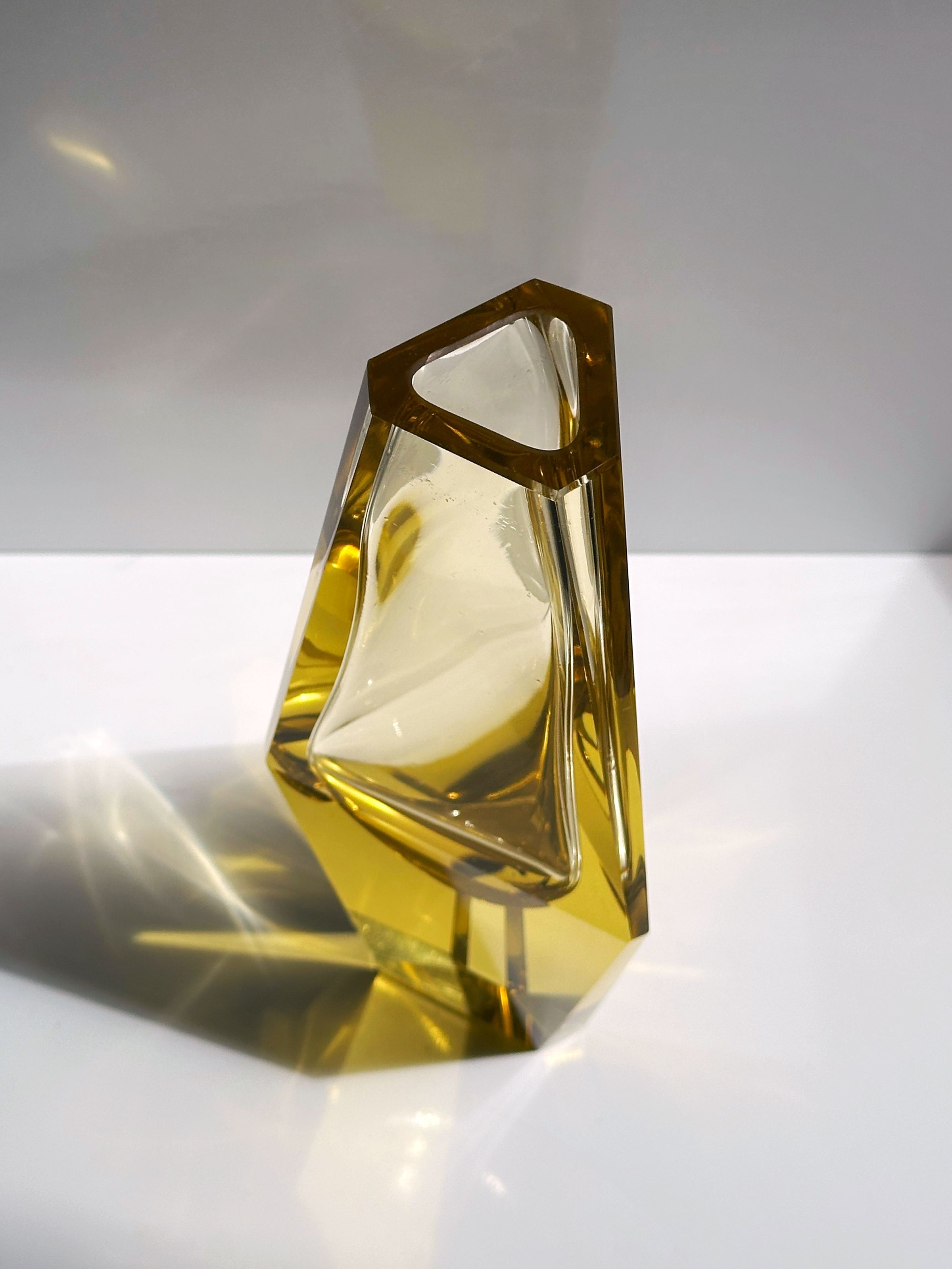 Prismatic Murano glass vase with citrine yellow geometric facets