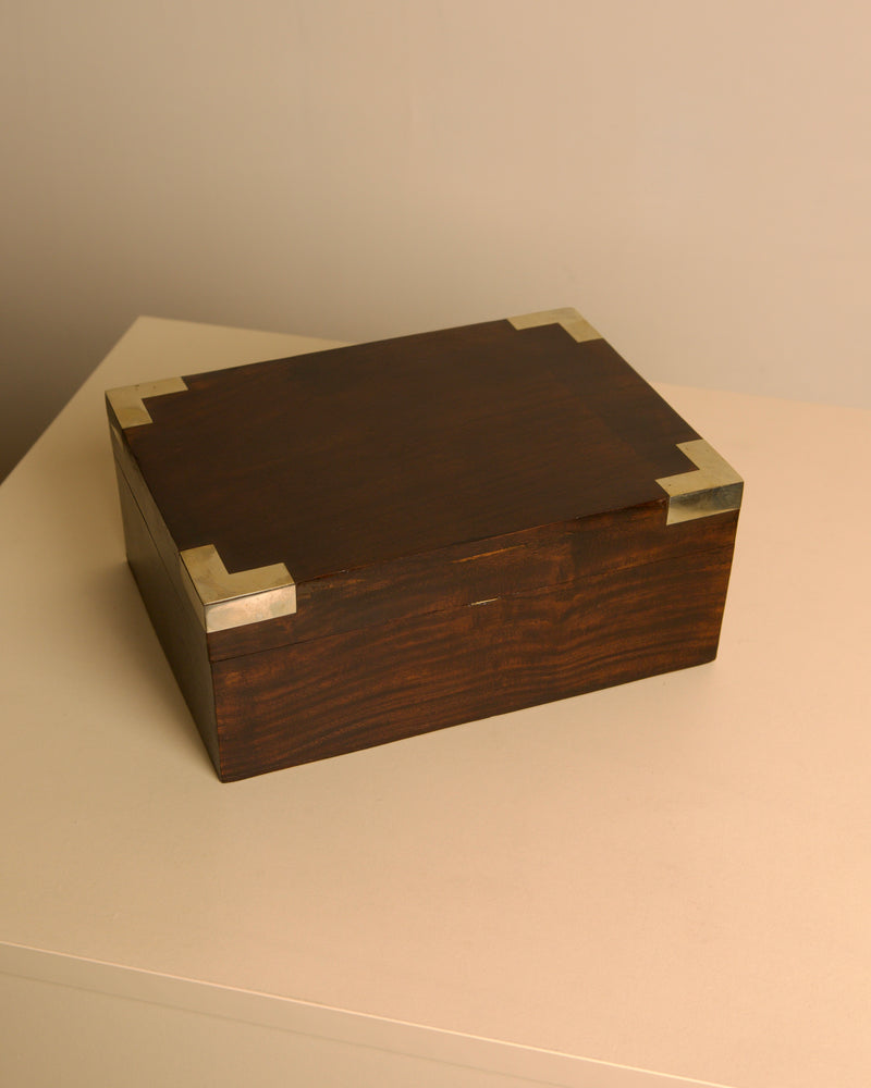 Vintage Italian Solid Oak and Grey Metal Corner Box, 1980s by Treaptyque | The Oblist