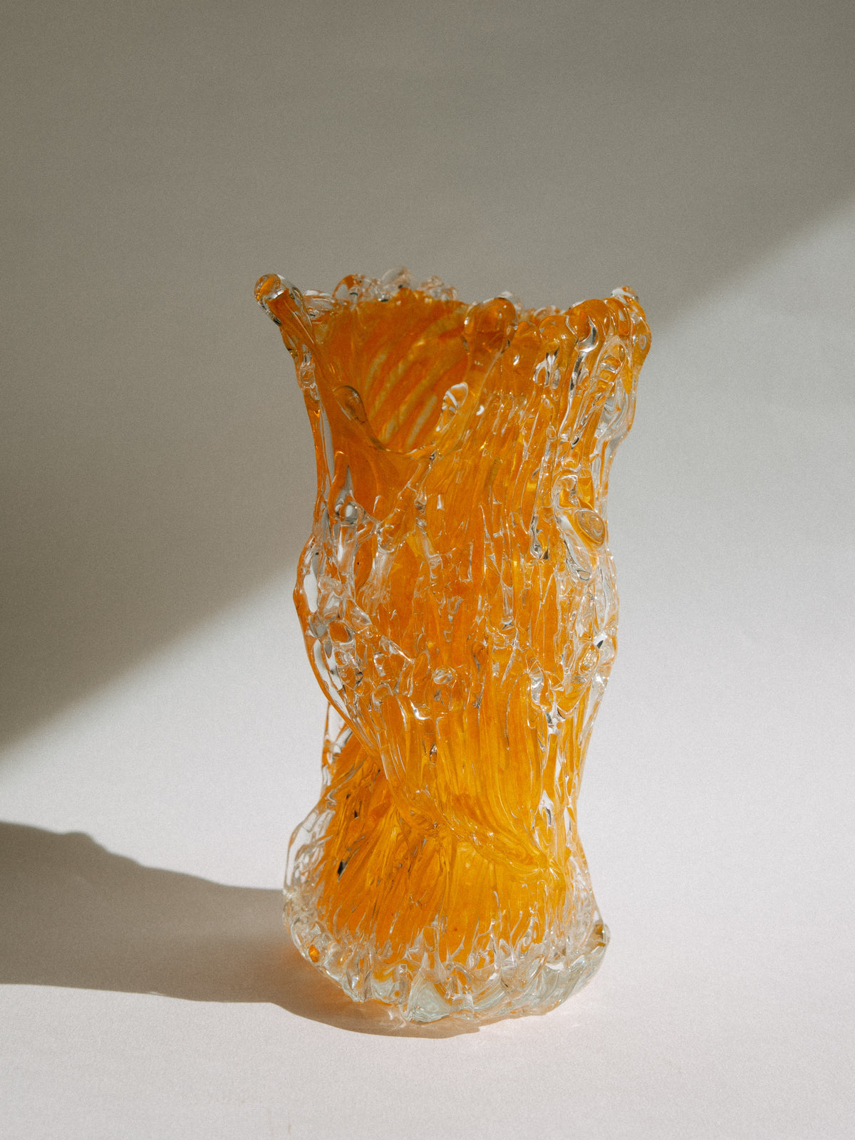 Mihai Topescu Signed Studio Art Glass 'Overlaid Lattice' Vase in Clementine Orange — detail view