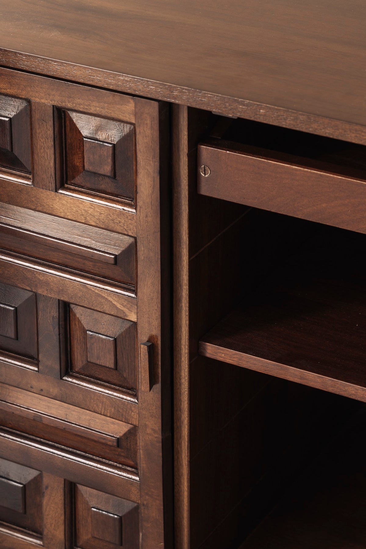 Brutalist Spanish Sideboard with Graphical Doors, 1970s — close-up