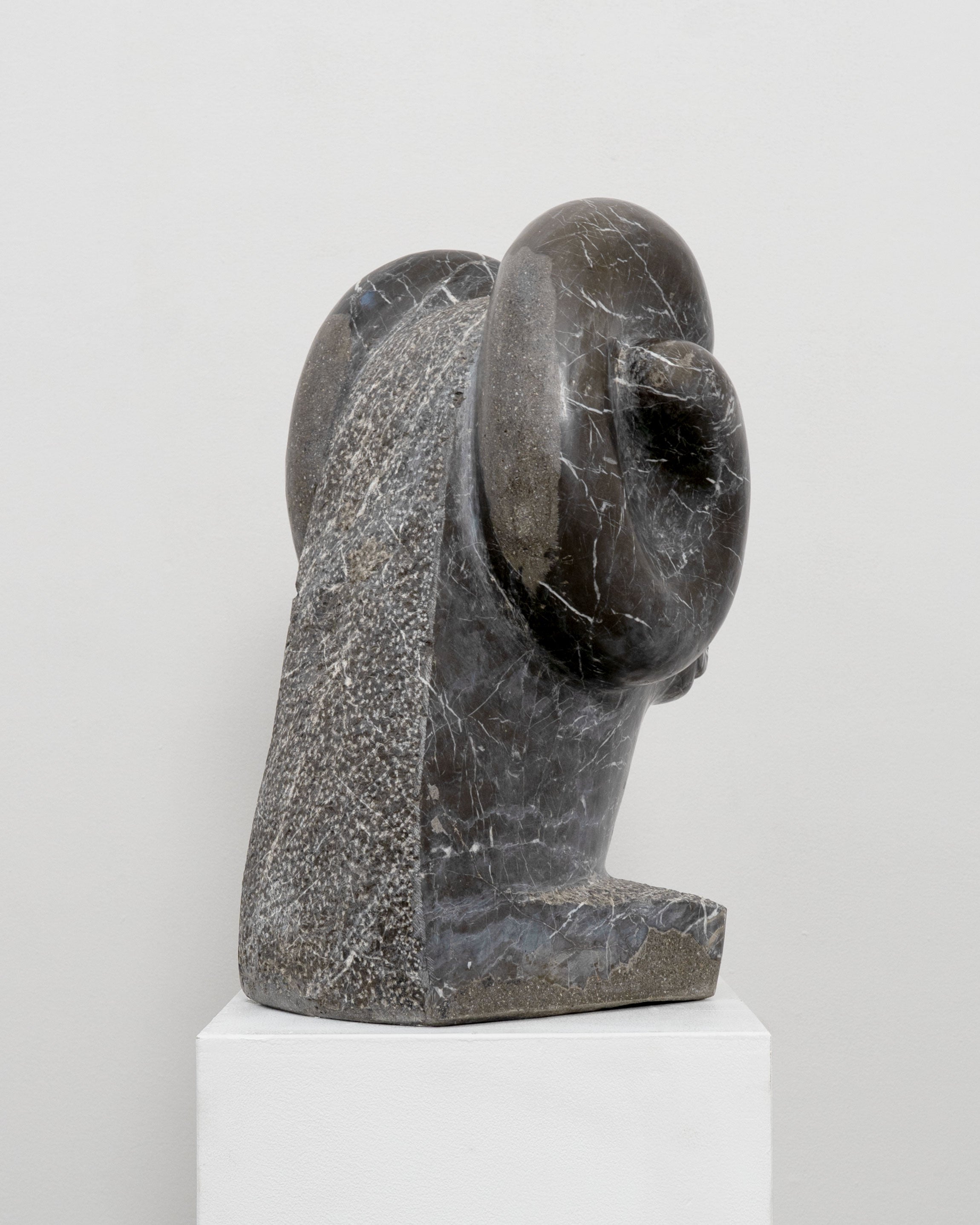 Large Vintage Marble Rams Head Sculpture — side angle showing dark marble texture