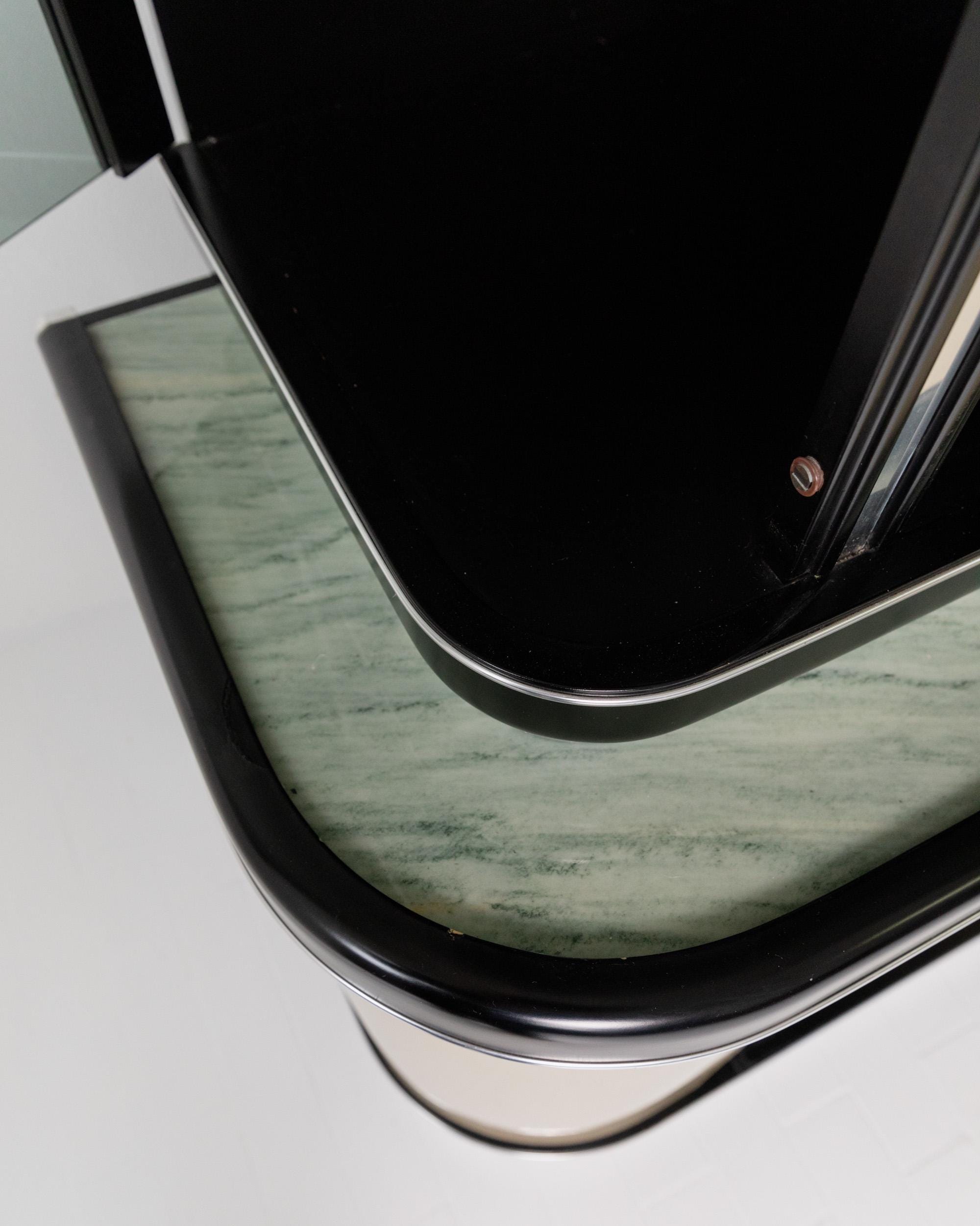 1950s Art Deco Bar Cabinet in Lacquered Wood — top view of green marble surface