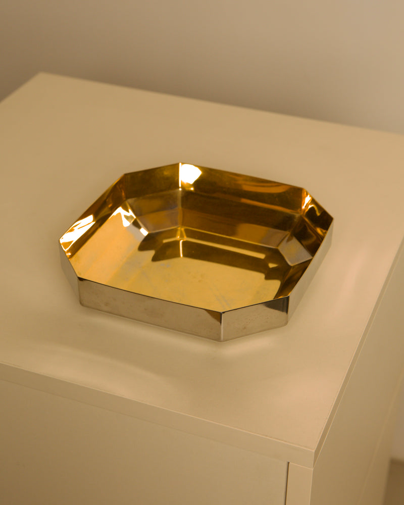 Large Italian silver and gold stainless steel trinket tray from the 80s by Treaptyque | The Oblist