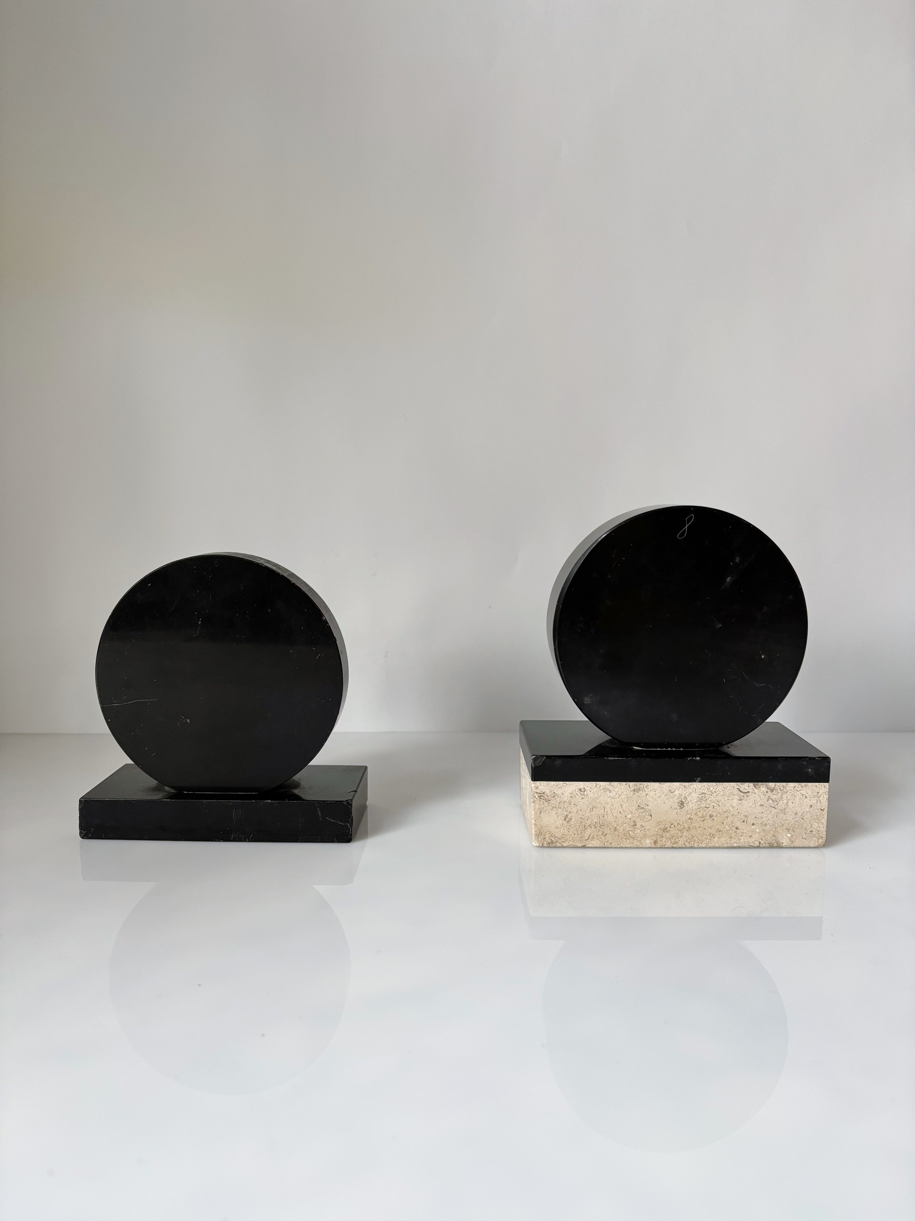 Art Deco Marble & Onyx Bookends, Germany — close-up of black and cream textures