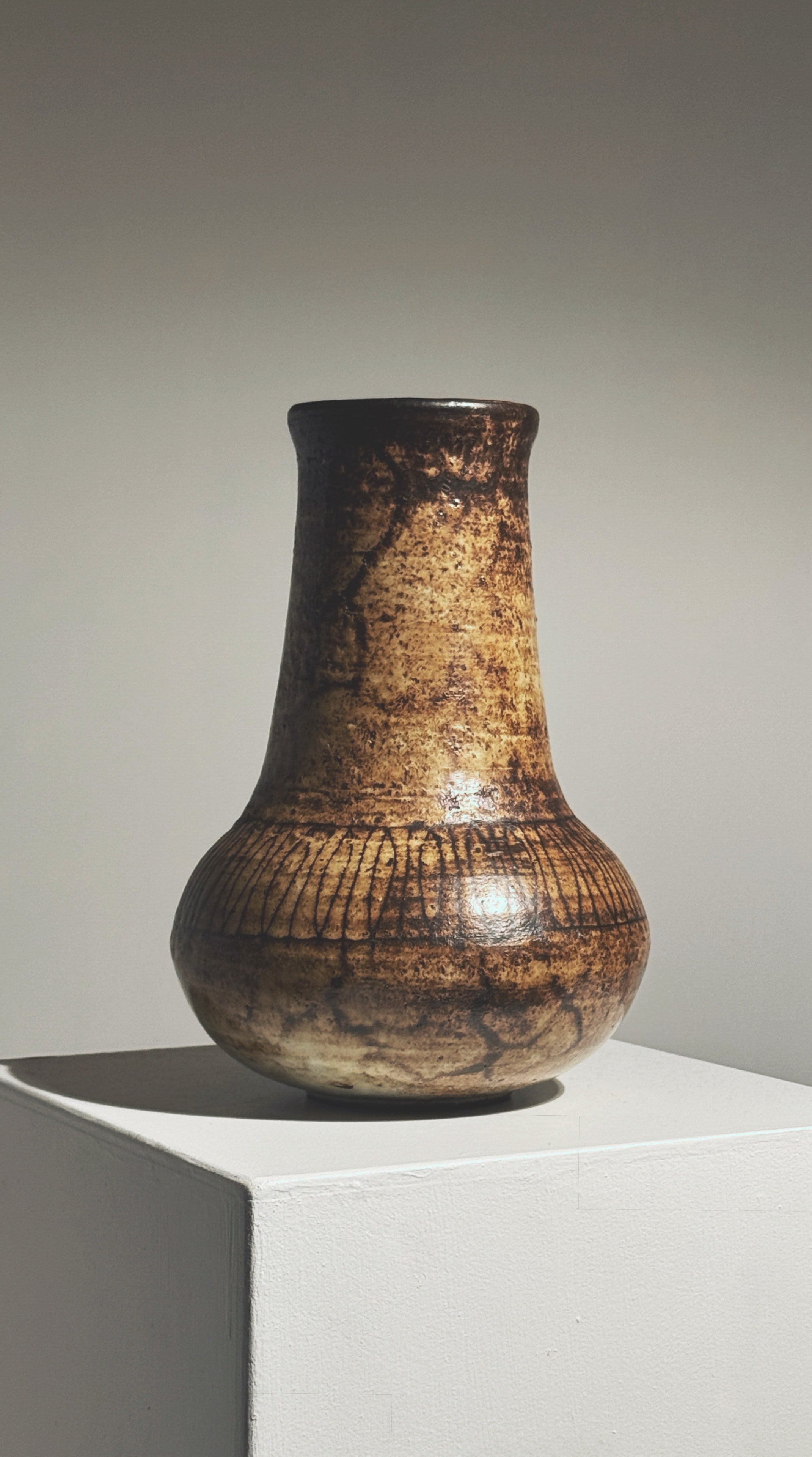 Textured brown stoneware vase by Jacques Pouchain, France 1960s