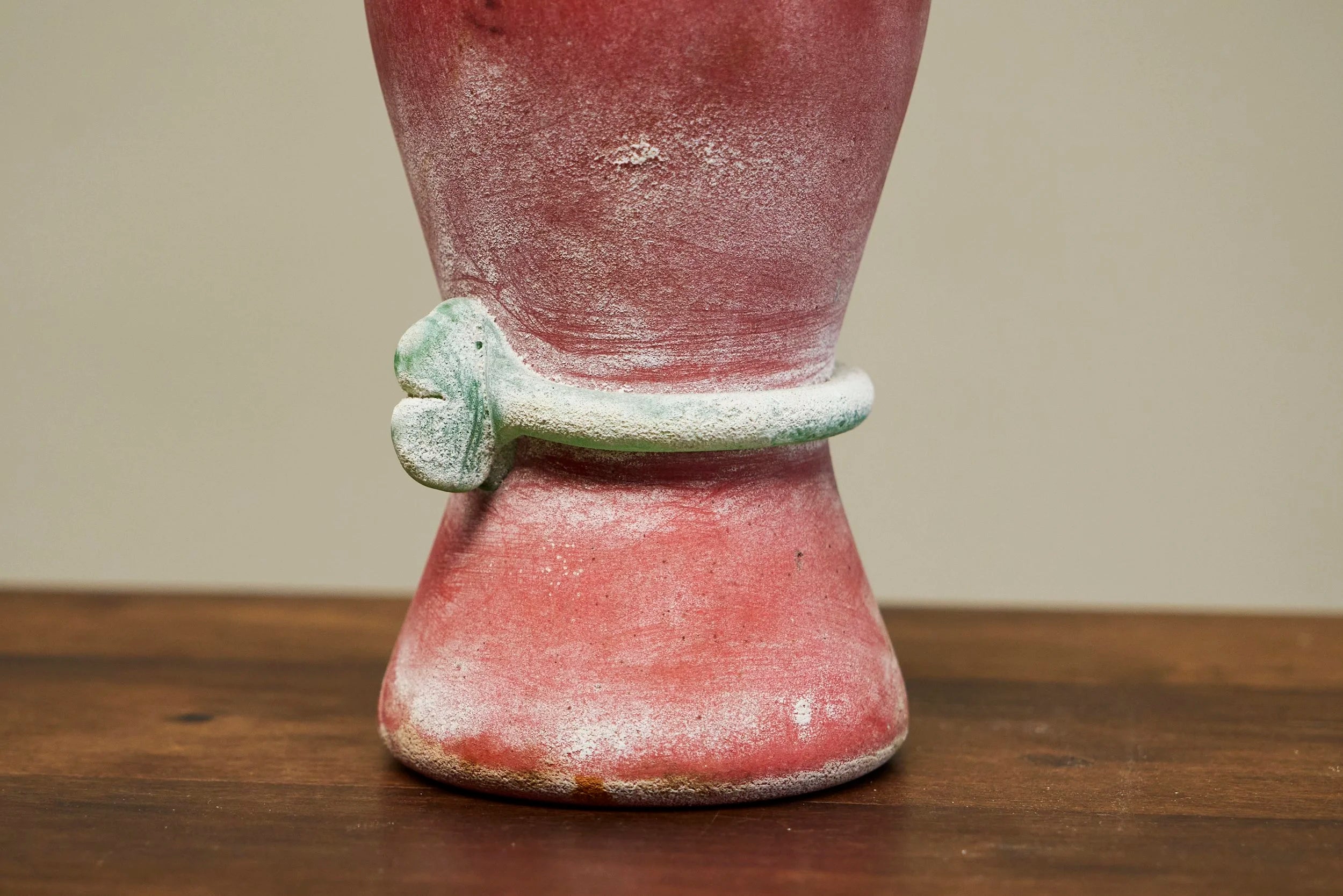 Cenedese Murano Attributed Scavo Vase in Red and Green — lifestyle setting