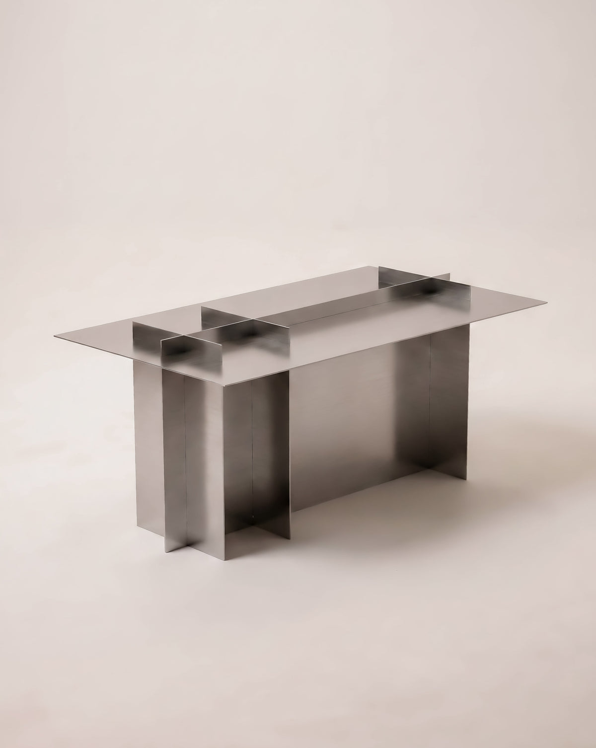 Low Steel Grid Table — side angle