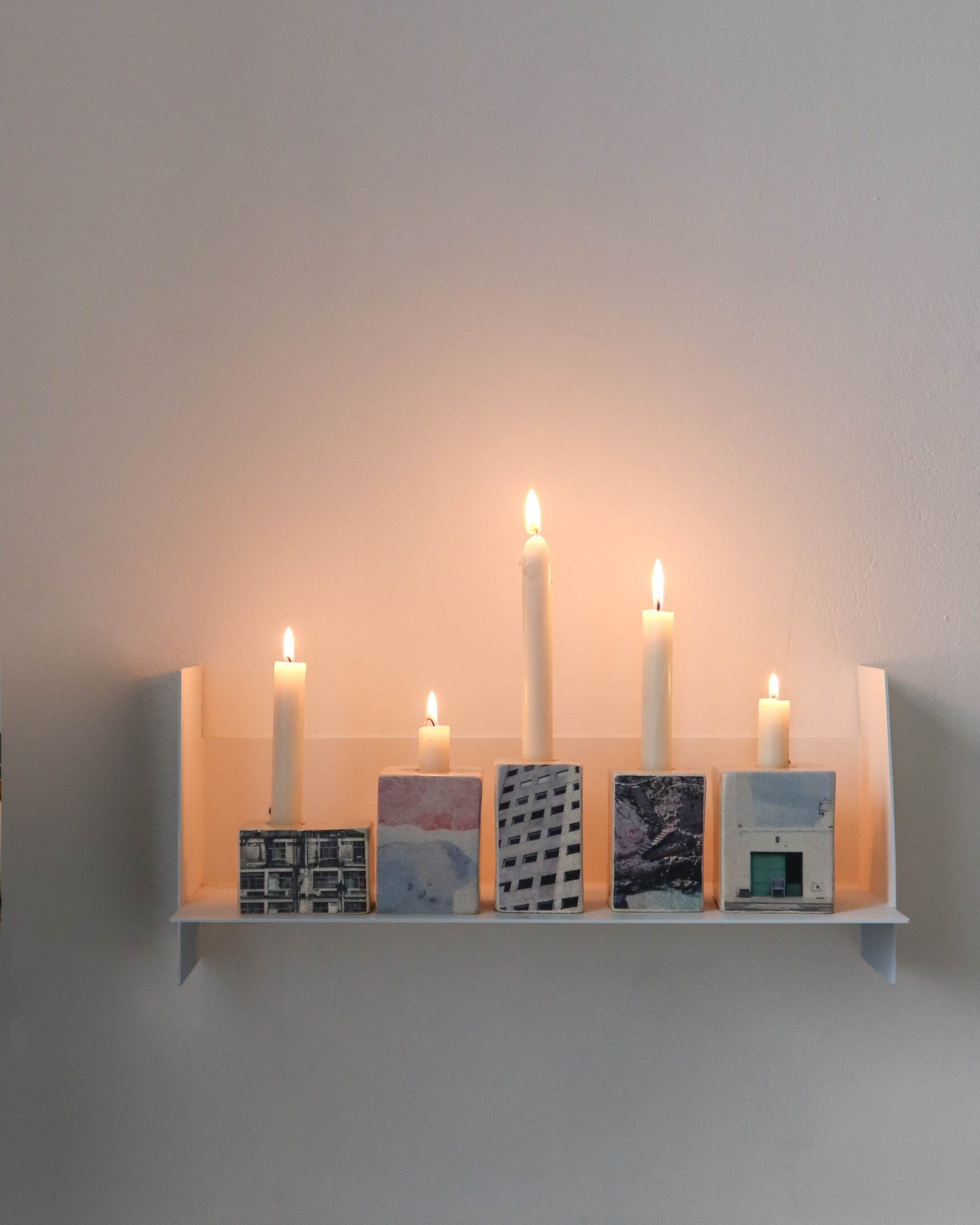Photographic candle holders - building — lifestyle setting