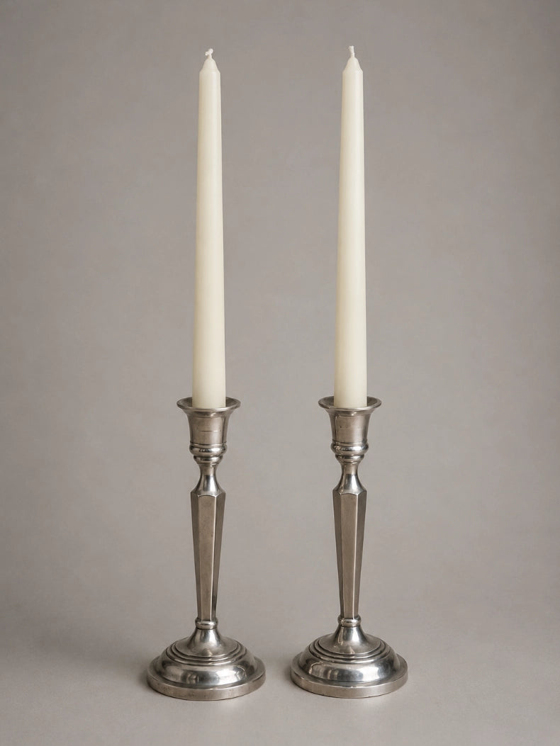 1960s German Vintage Silver-Plated Candle Holders in Metal — lifestyle setting