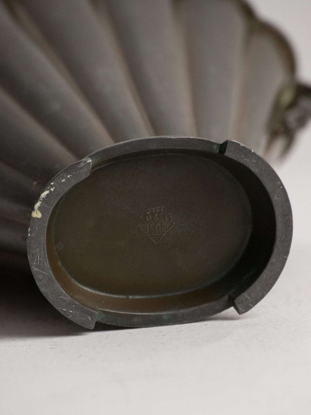 Just Andersen Fan Vase in Disko Metal, Model D20, Denmark 1920s — side angle