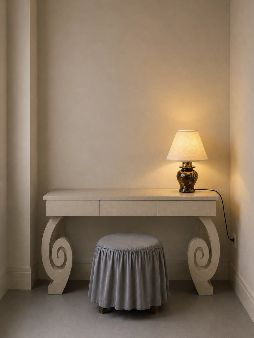 1950s French Vintage Ceramic Brown & Gold Table Lamp — lifestyle setting