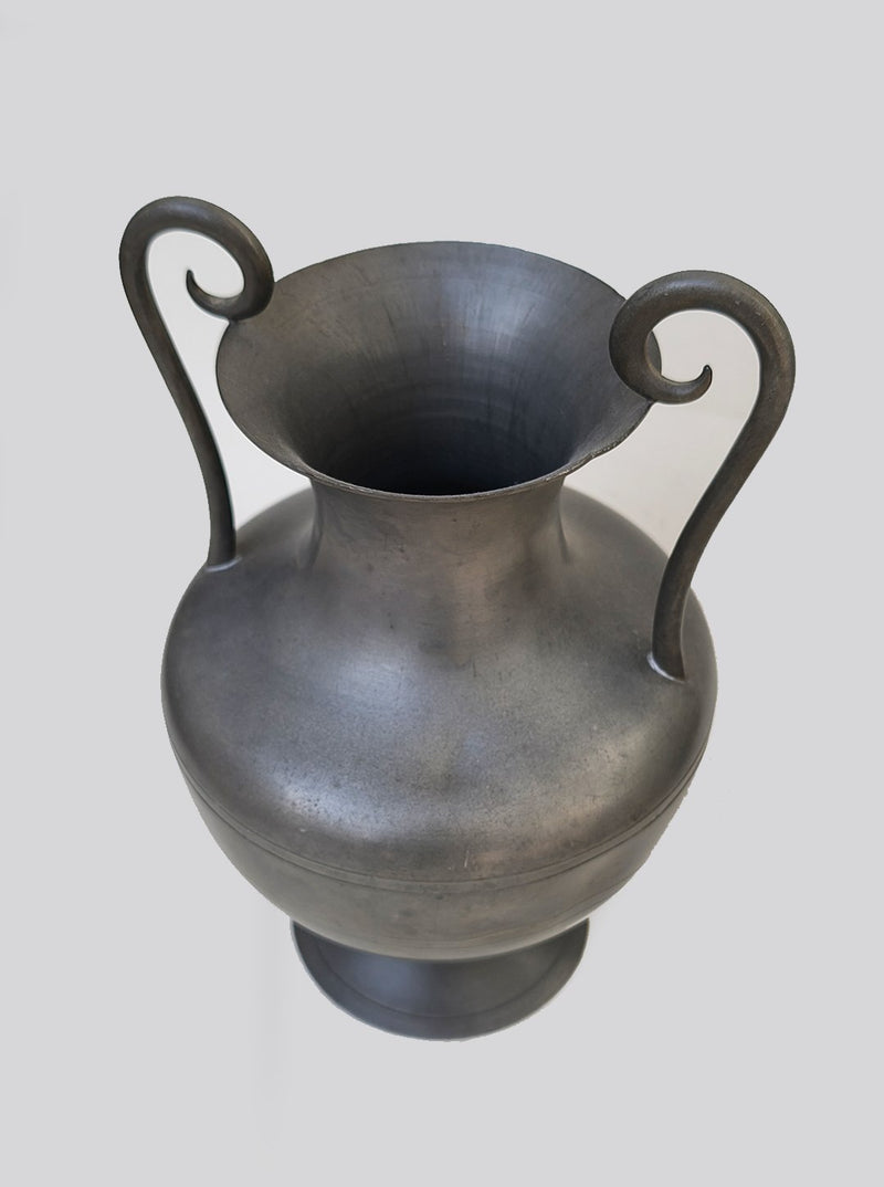 Pewter Amphorae Vase — top view highlighting curved handles and smooth surface