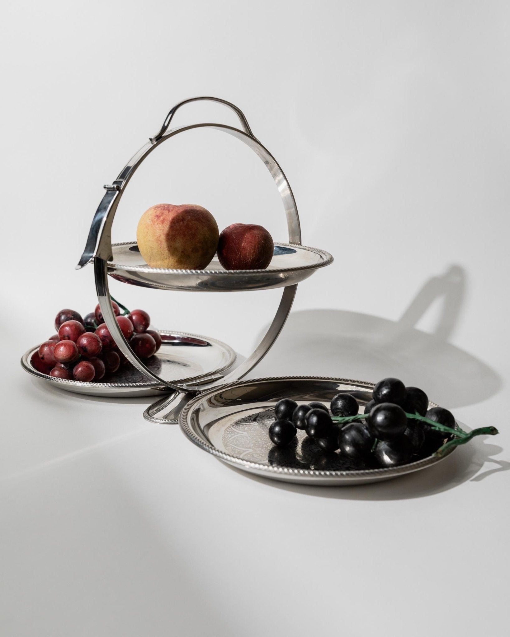 Vintage 1960s Folding Serving Tray Etagere, Three Engraved Stainless Steel Plates, Design by Carlo Alessi Mercury Series 898, Gift Idea — view 9