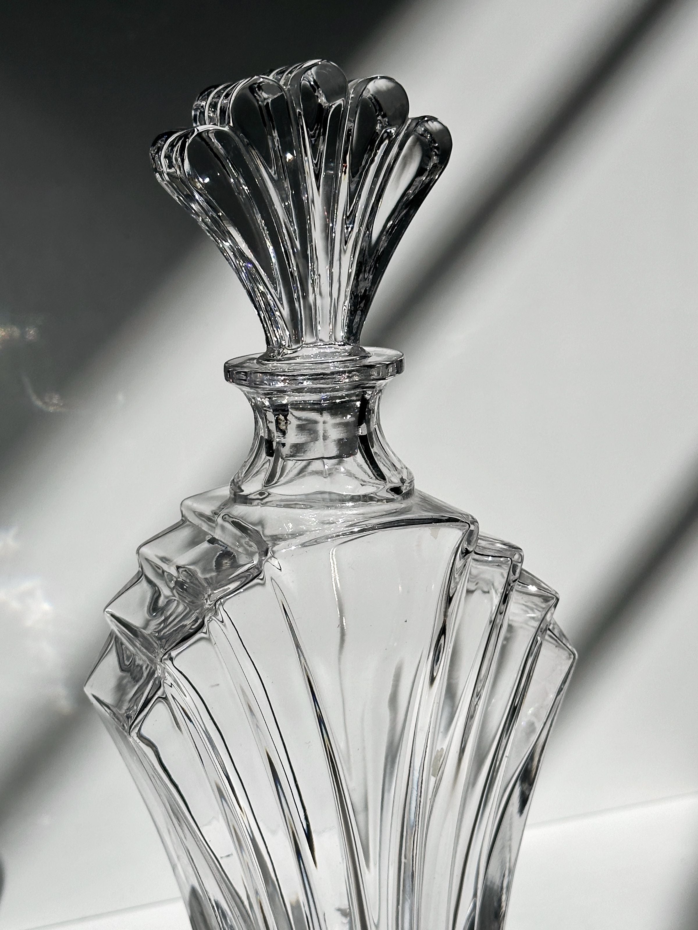 Italian crystal glass Art Deco decanter — back view highlighting fluted design