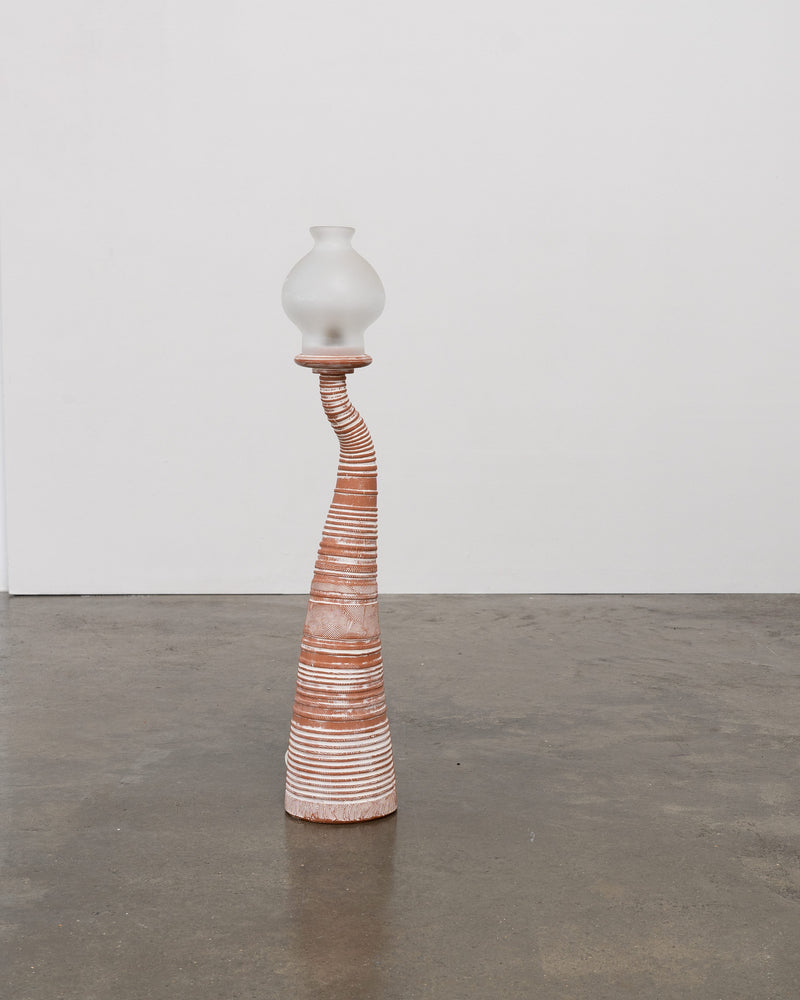 Vintage sculptural terracotta lamp with curved striped base