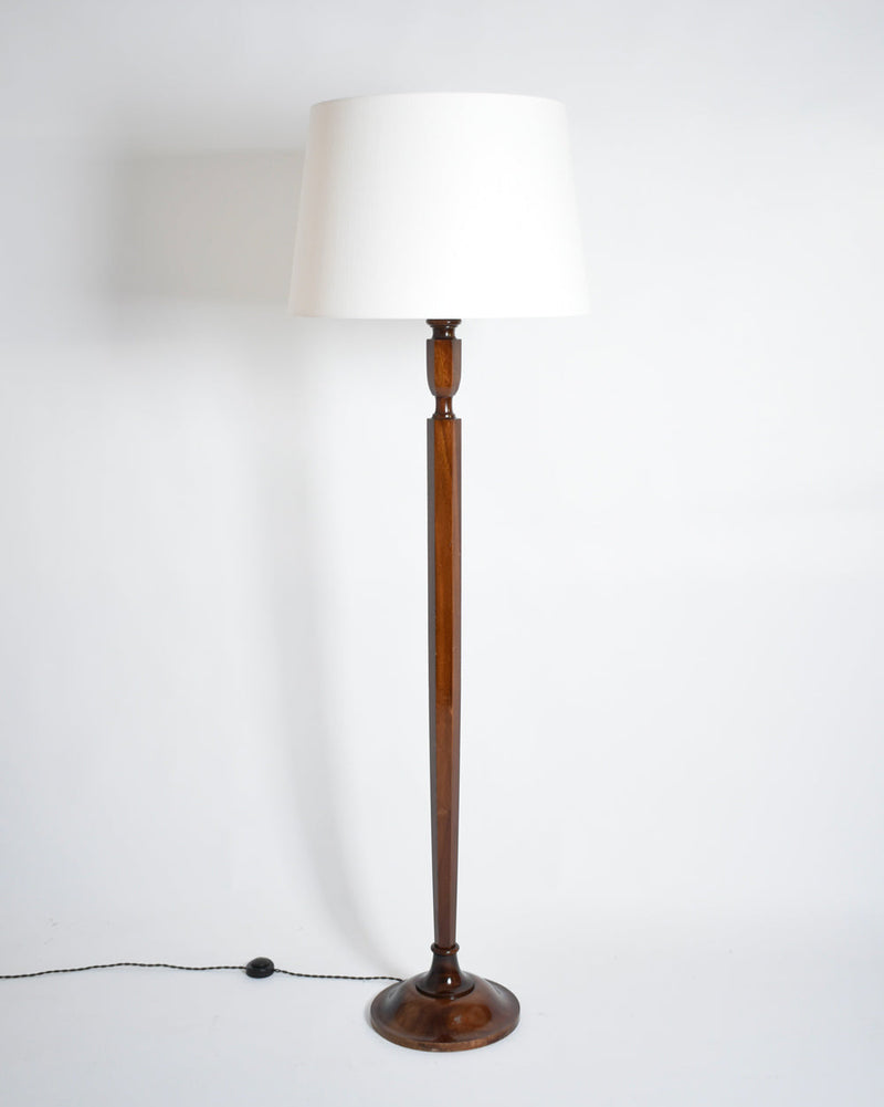 Art Deco Mahogany Floor Lamp by Barracuda Interiors | The Oblist — handcrafted wood, white shade