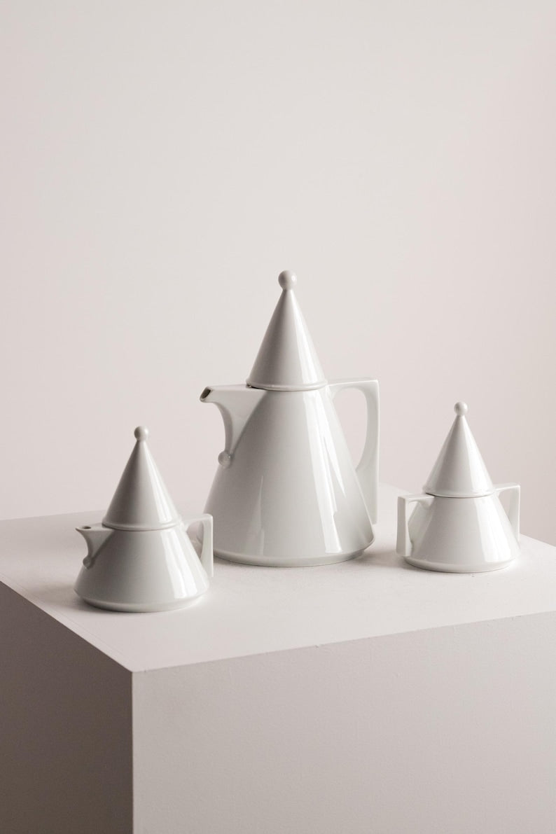 Edelstein Bavaria Coffee Pot Set White Porcelain Mid Century Modernist Design — view 9