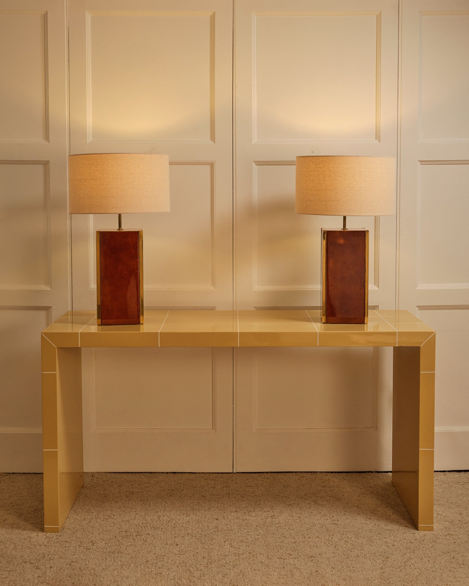Pair of table lamps - Italy 1970s — styled on yellow console table