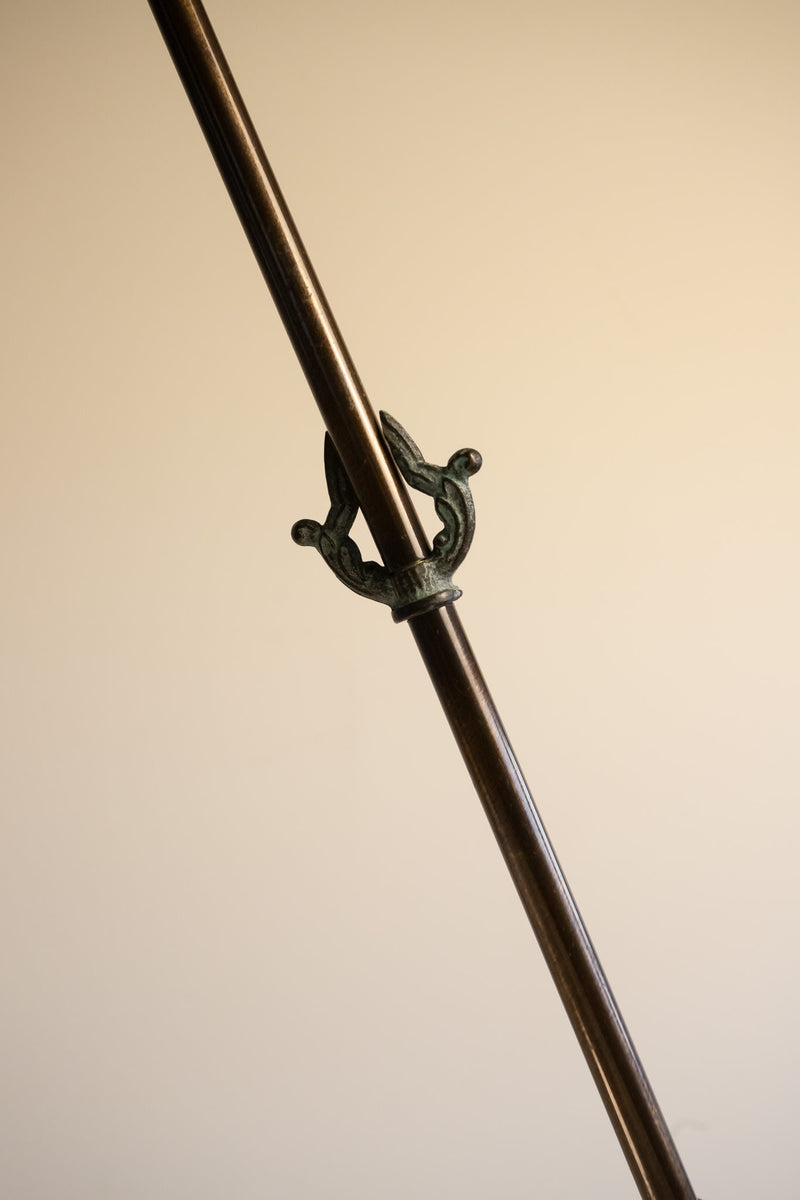 Art Deco Revival Carved Alabaster Plafonnier — detail of bronze fixture with decorative accents