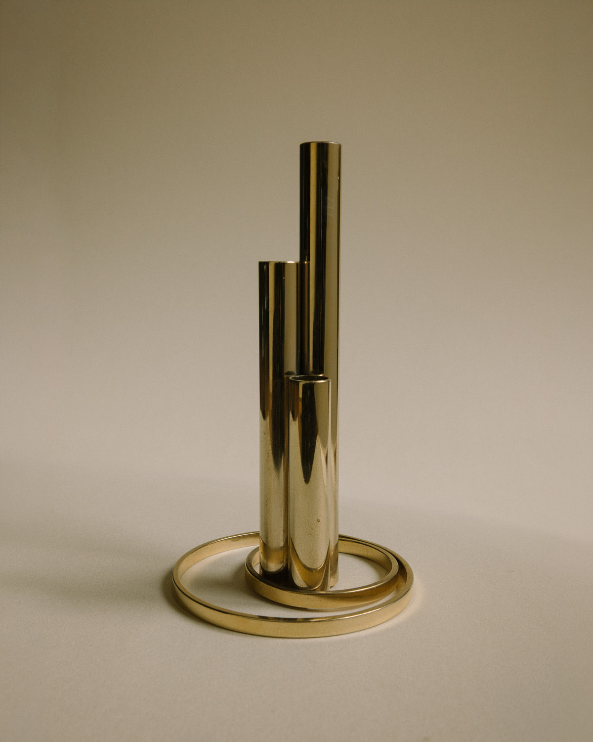 Italian 24kt Gold-Plated Soliflore Vase — Modernist Triple Tube Design, c. 1970s — side angle