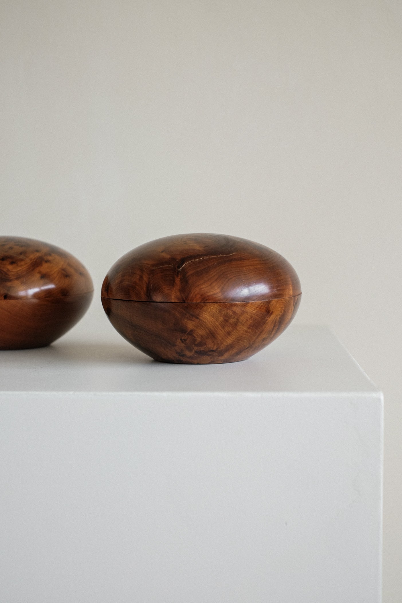 Set of 2 Burl Wood Boxes  — detail view