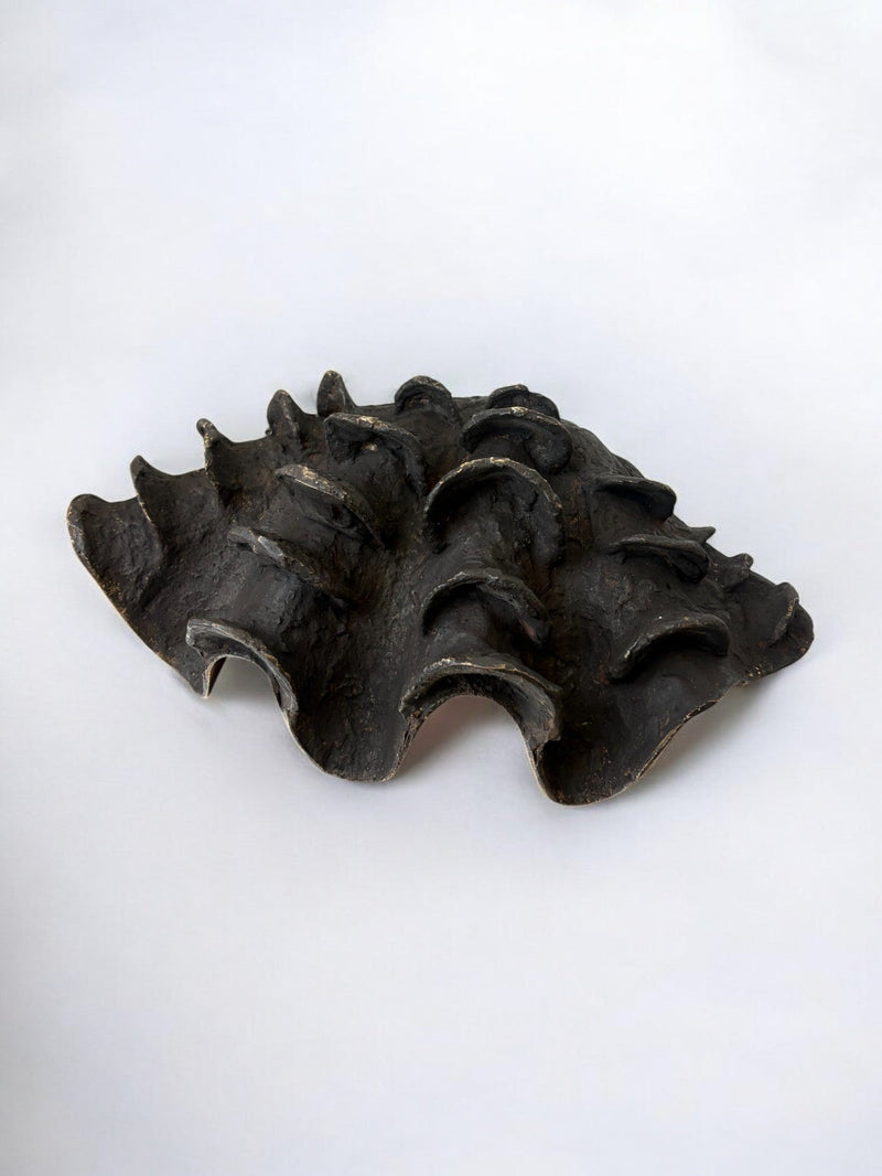 Shell Tray in Bronze, Italy, 1970s — close-up of textured bronze surface