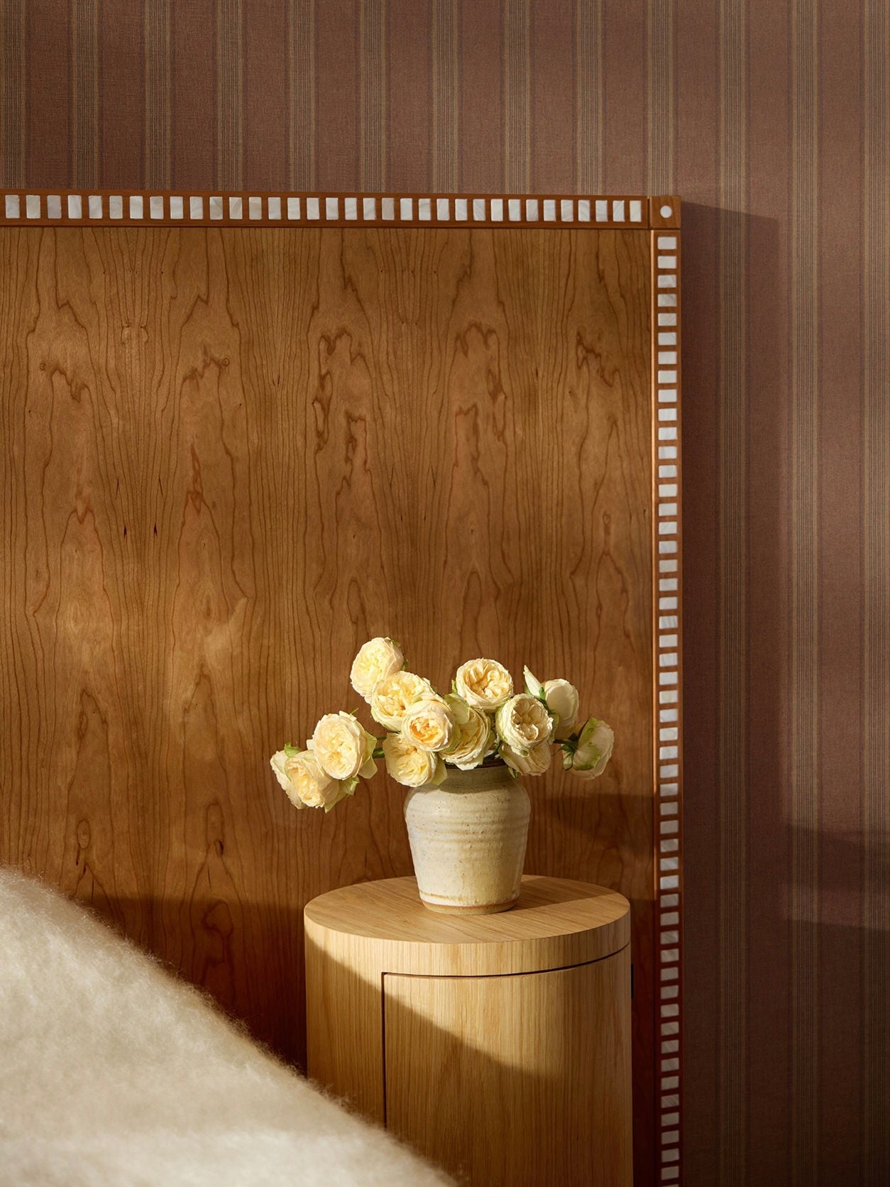 Aquarama Headboard in Cherry — close-up of wood grain with flowers