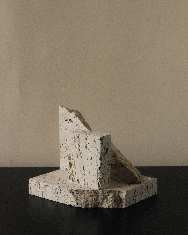 Monument I - Handmade Travertine Marble Bookstand by COSEINCORSO | The Oblist — natural stone, neutral tones