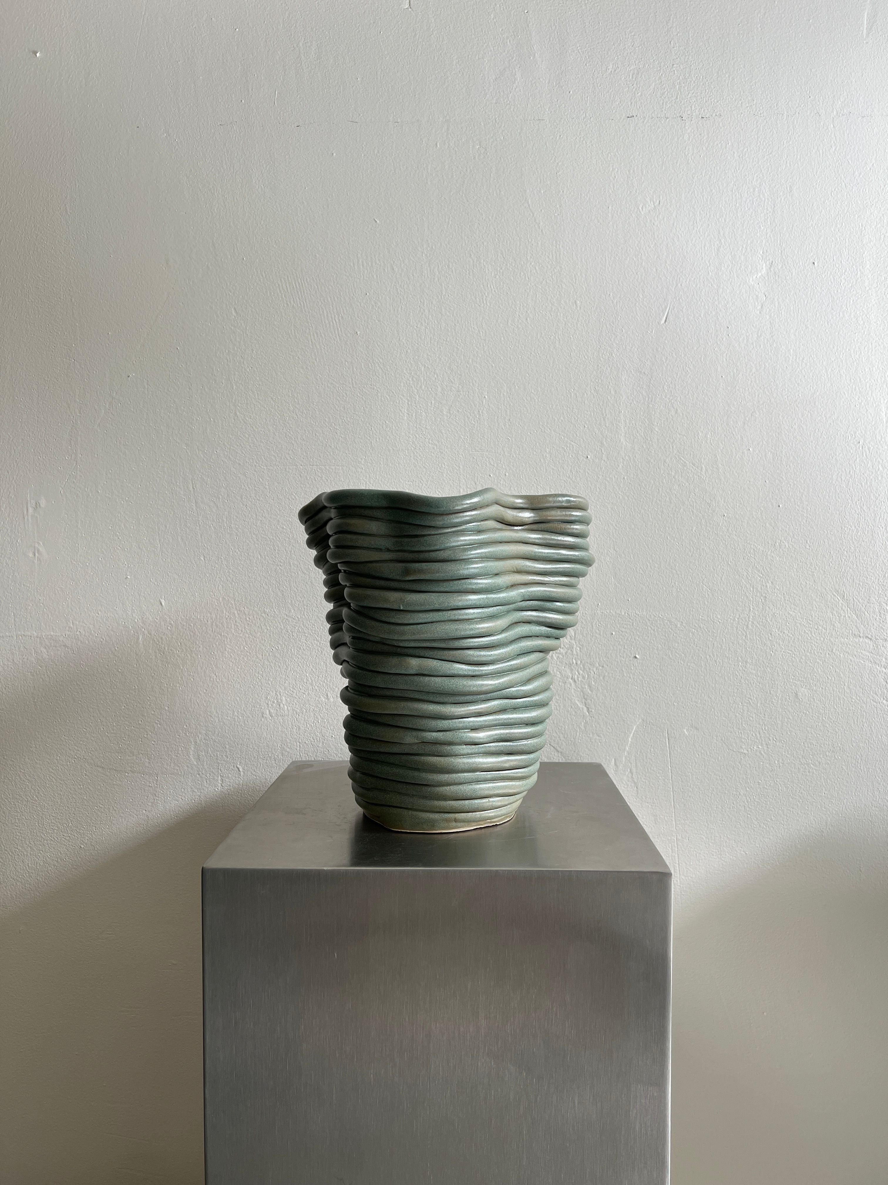 Handsculpted Ceramic Vase Mid Green — lifestyle setting