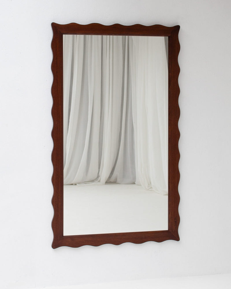 Large Vintage Wavy Walnut Wall Mirror by Malata Antwerp | The Oblist